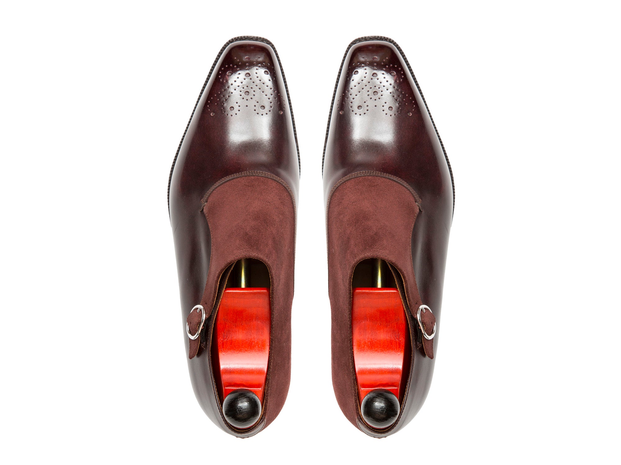 Overlake - MTO - Sangria Calf / Burgundy Suede-Made To Order Single Monkstrap Medallion-J.FitzPatrick Footwear