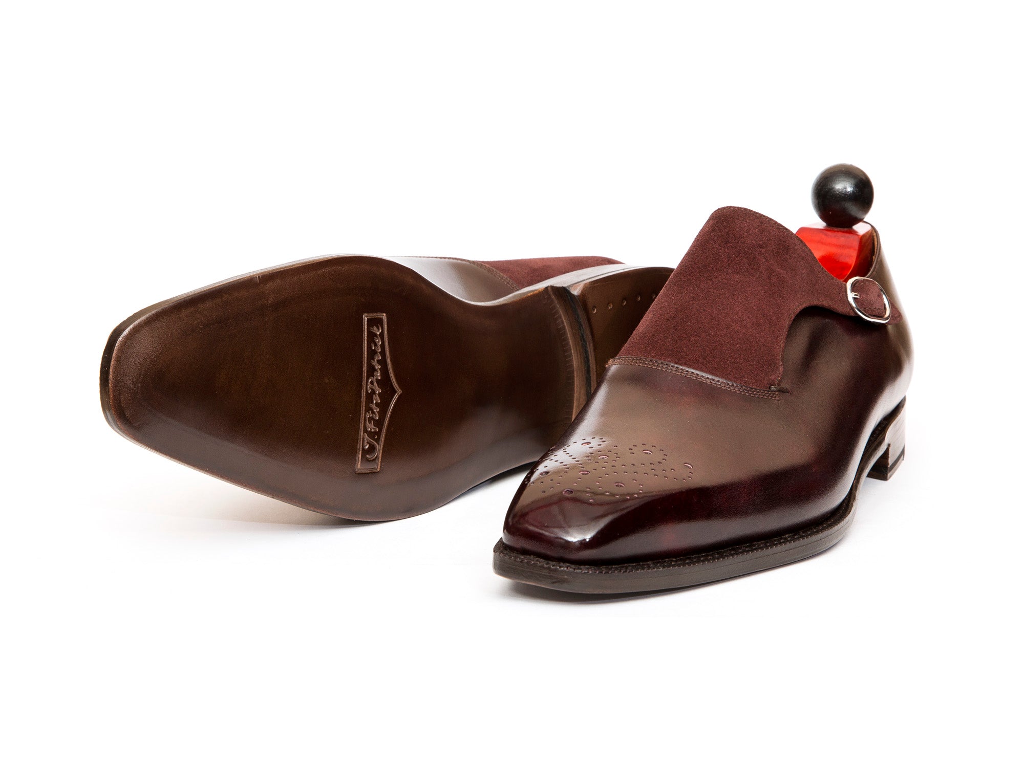 Overlake - MTO - Sangria Calf / Burgundy Suede-Made To Order Single Monkstrap Medallion-J.FitzPatrick Footwear