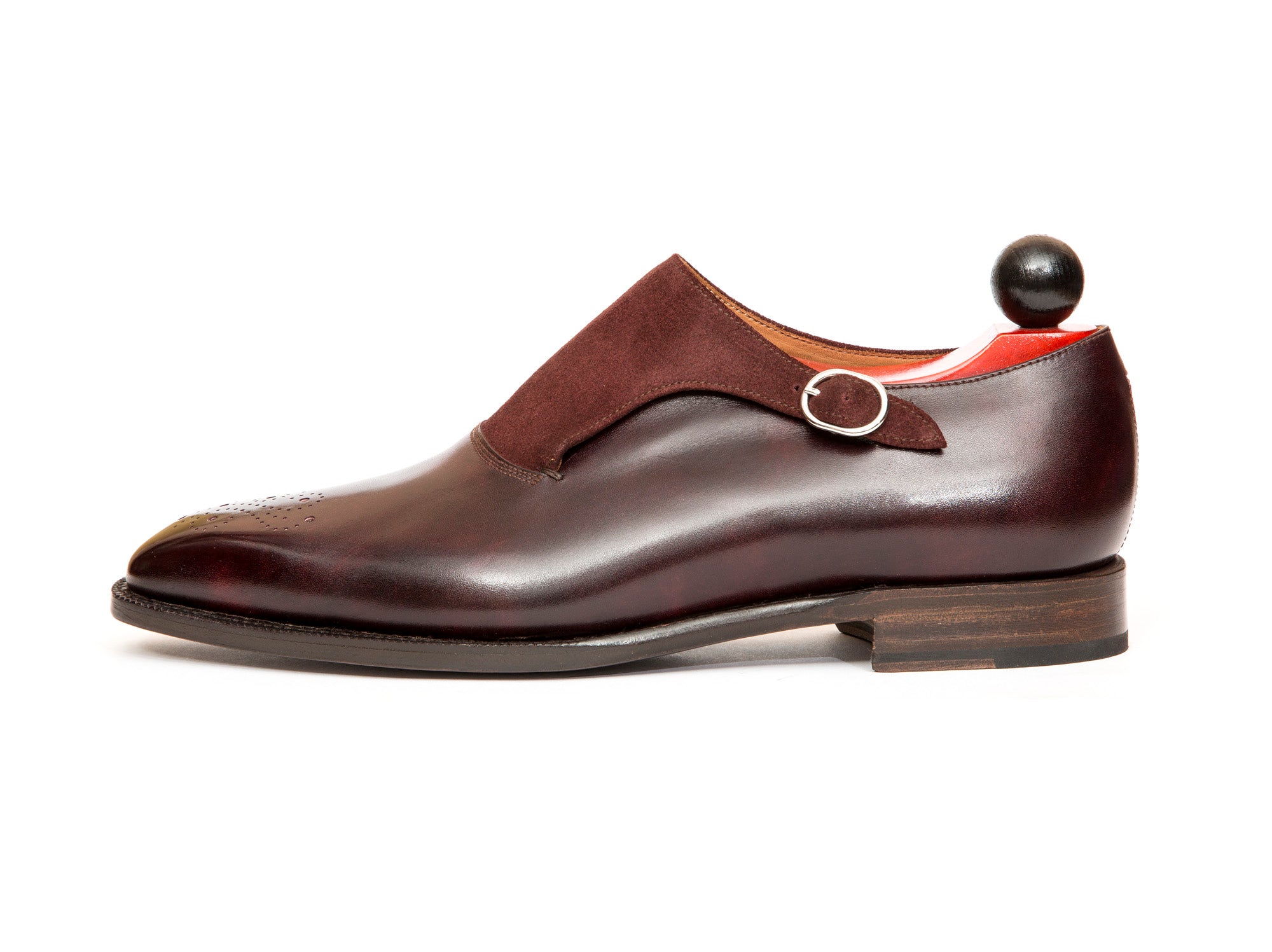 Overlake - MTO - Sangria Calf / Burgundy Suede-Made To Order Single Monkstrap Medallion-J.FitzPatrick Footwear