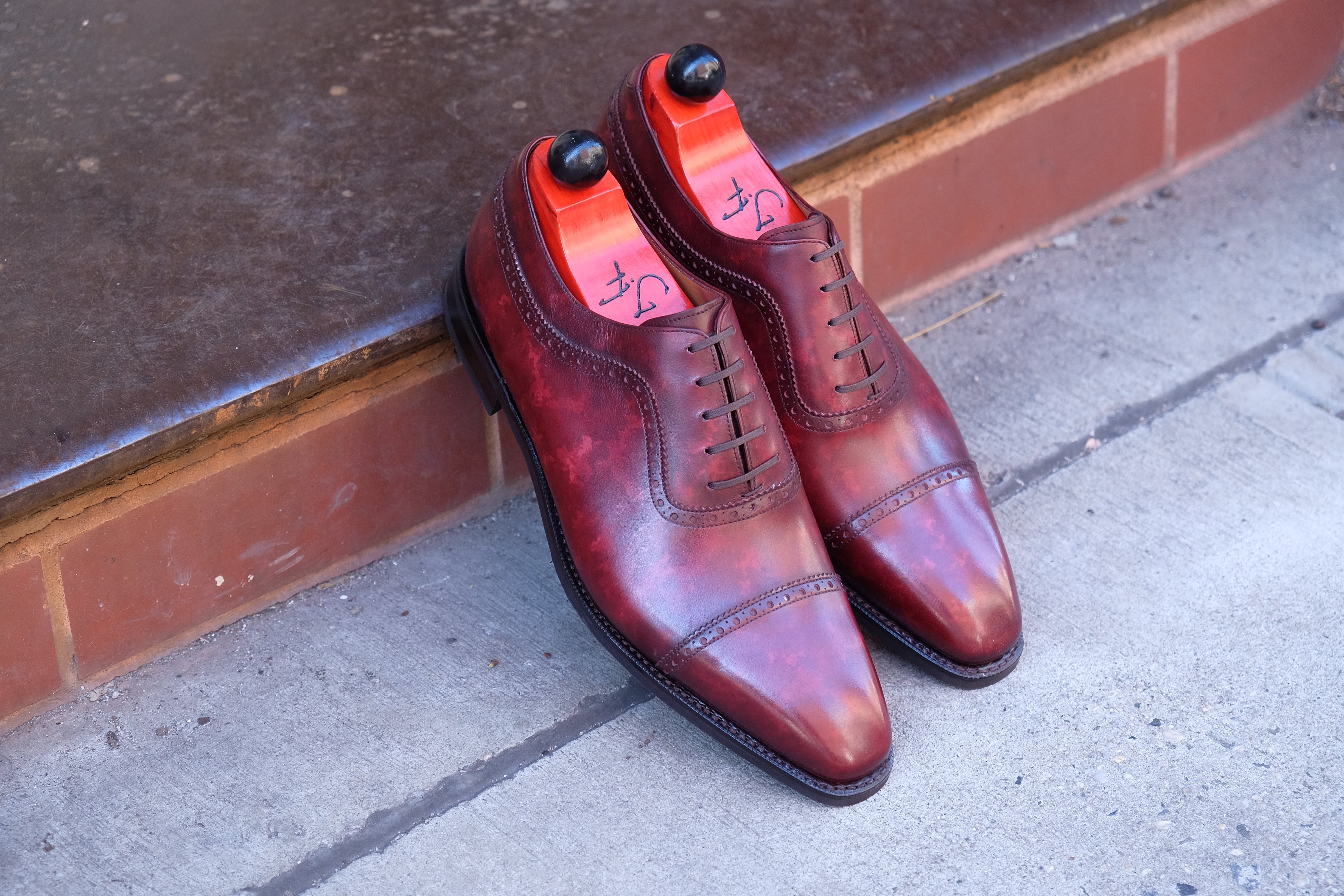 Palacio - MTO - Burgundy Marble Patina - LPB Last - City Rubber Sole-Made To Order Cap Toe Brogue Adelaide Oxfords-J.FitzPatrick Footwear