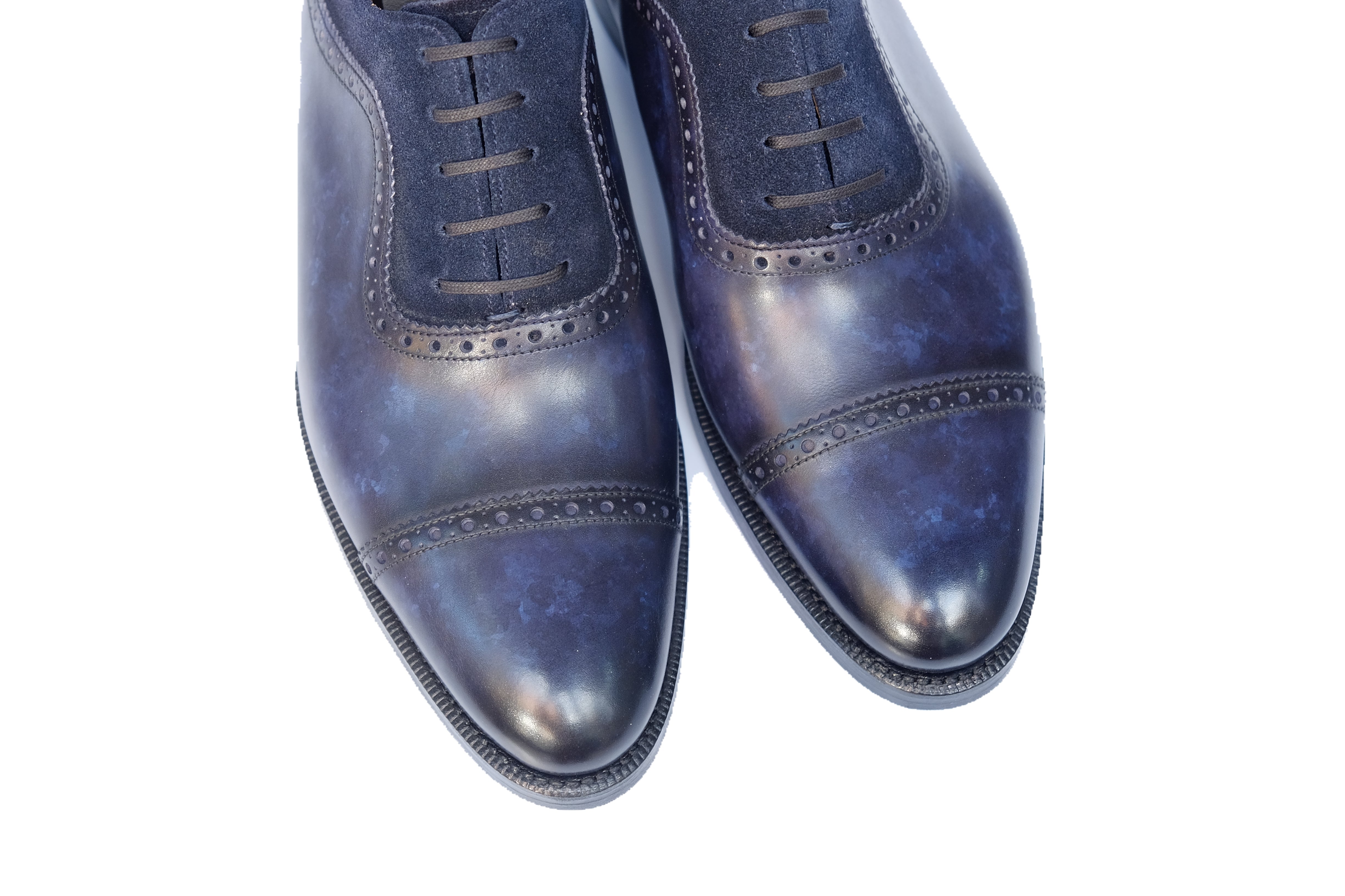 Palacio - MTO - Navy Marble Patina / Navy Suede - TMG Last - Double Leather Sole-Made To Order Cap Toe Brogue Adelaide Oxfords-J.FitzPatrick Footwear