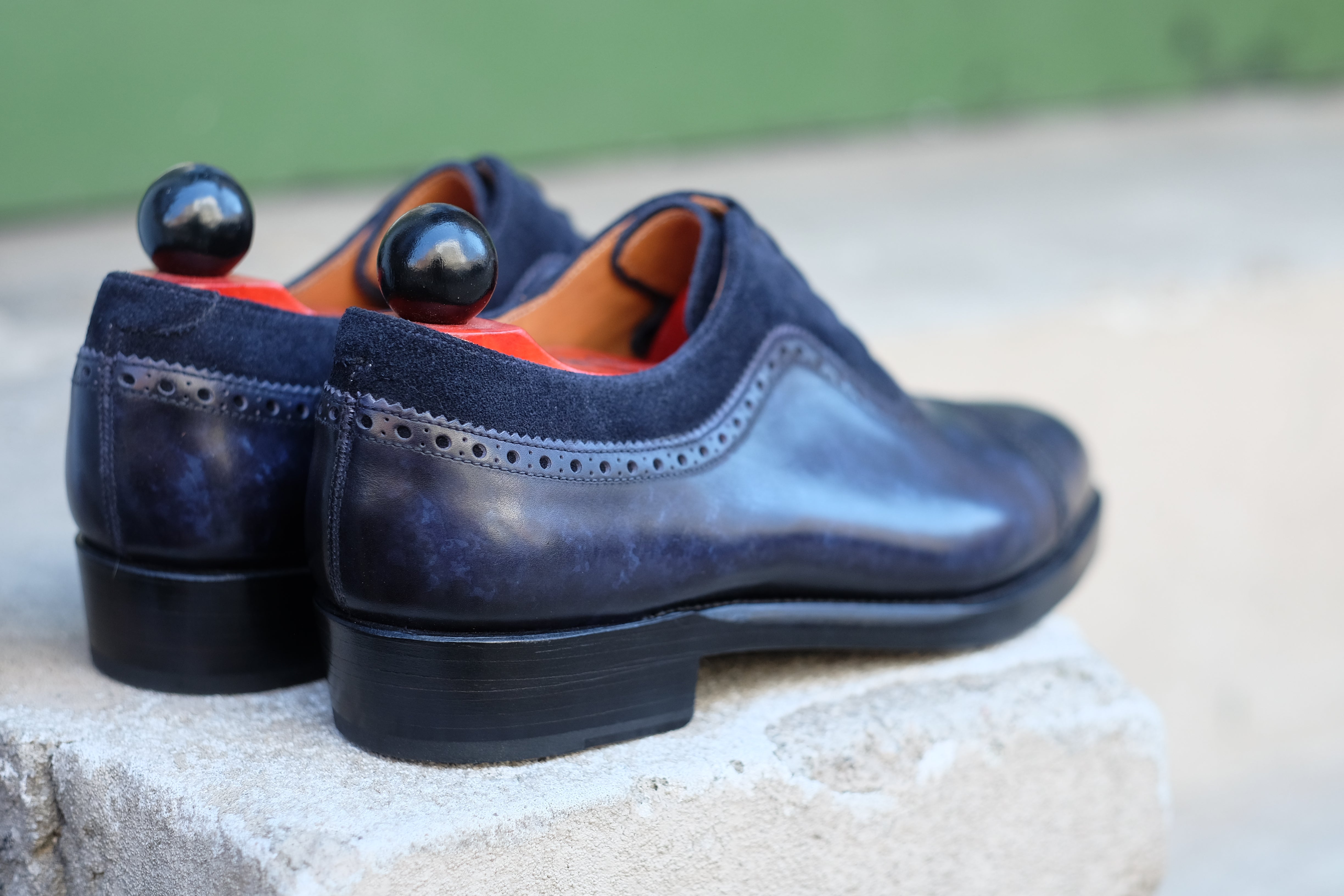 Palacio - MTO - Navy Marble Patina / Navy Suede - TMG Last - Double Leather Sole-Made To Order Cap Toe Brogue Adelaide Oxfords-J.FitzPatrick Footwear