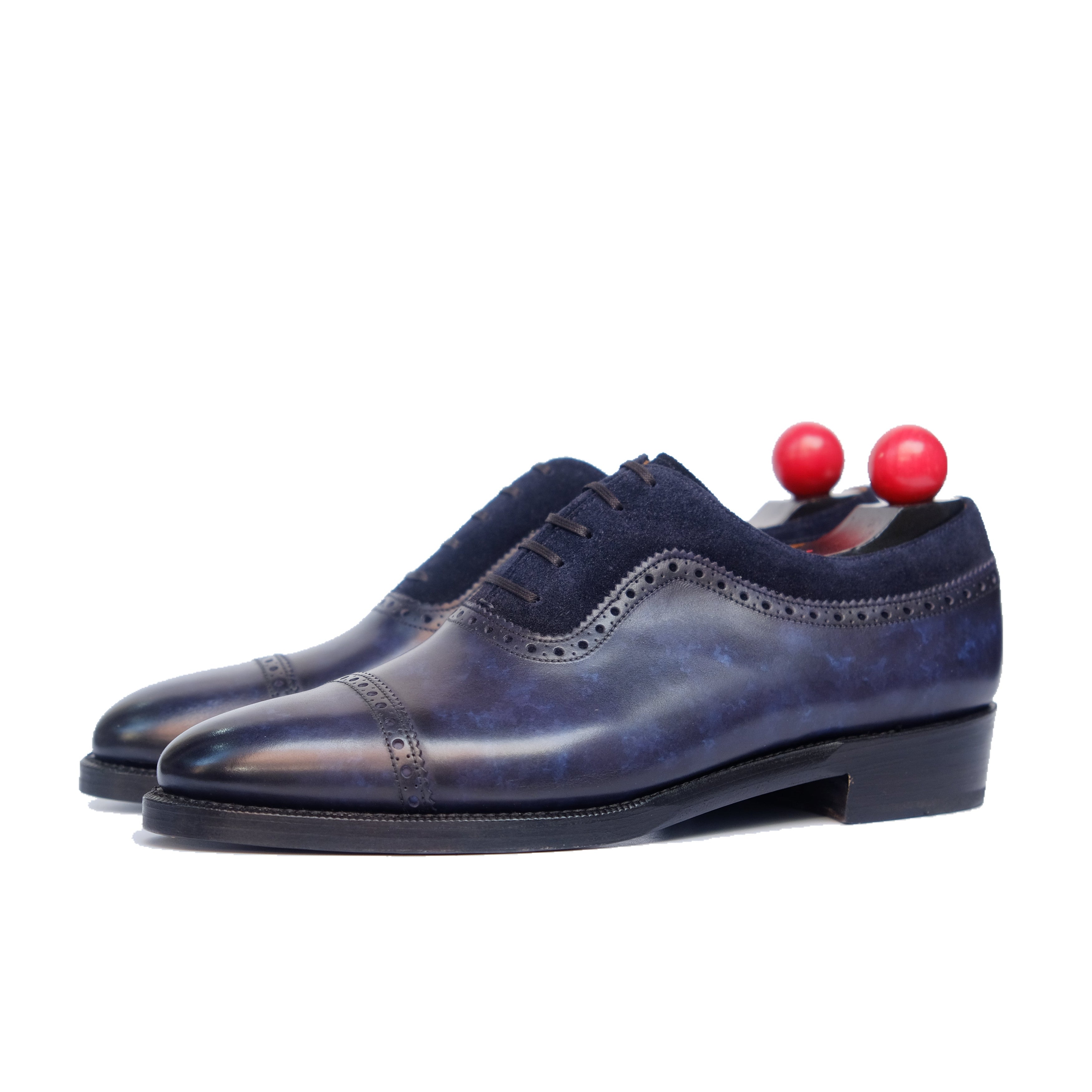 Palacio - MTO - Navy Marble Patina / Navy Suede - TMG Last - Double Leather Sole-Made To Order Cap Toe Brogue Adelaide Oxfords-J.FitzPatrick Footwear