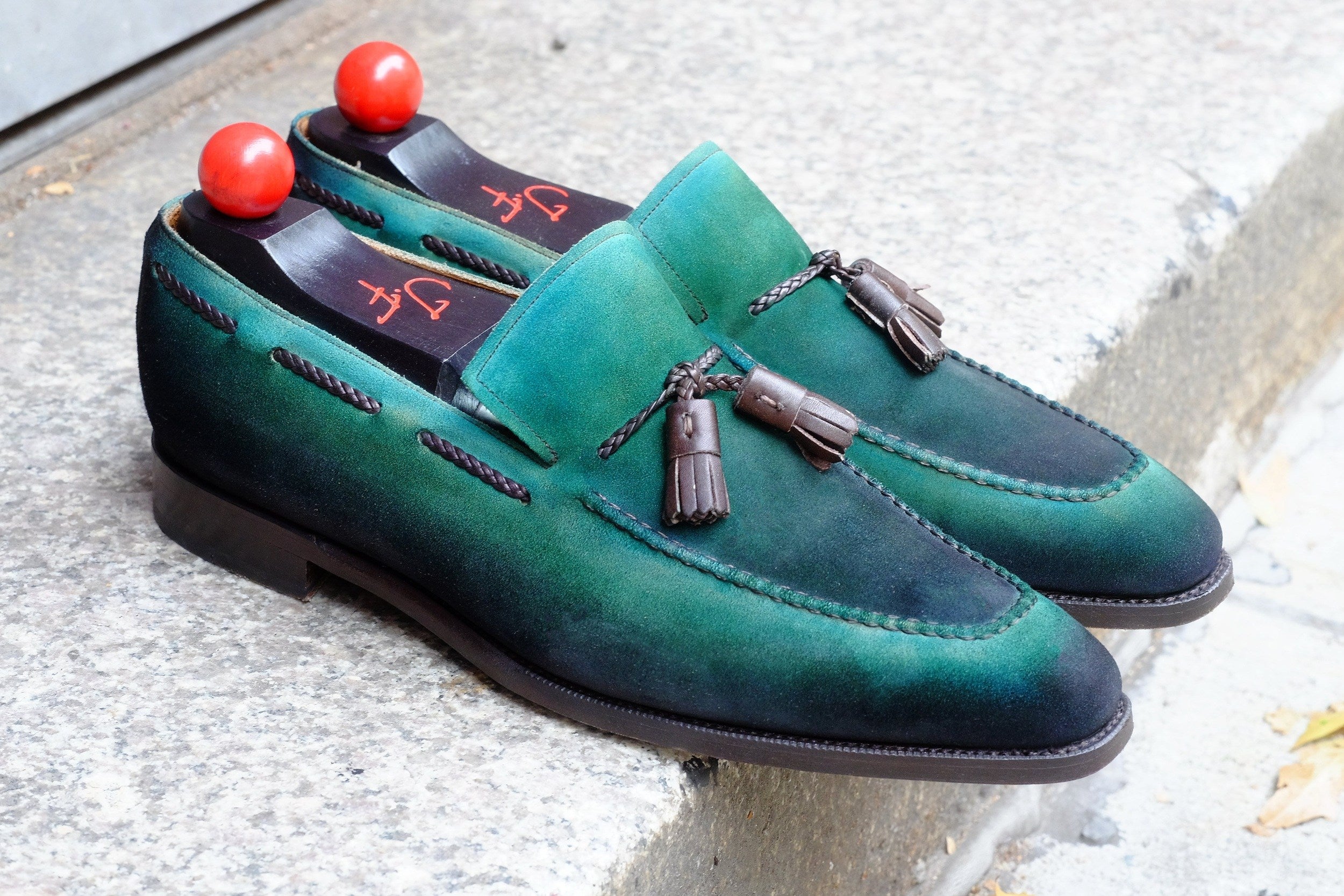Patina Jeju - Green - MTO - Eskapa-Made To Order Tassel Loafer Custom Patina-J.FitzPatrick Footwear