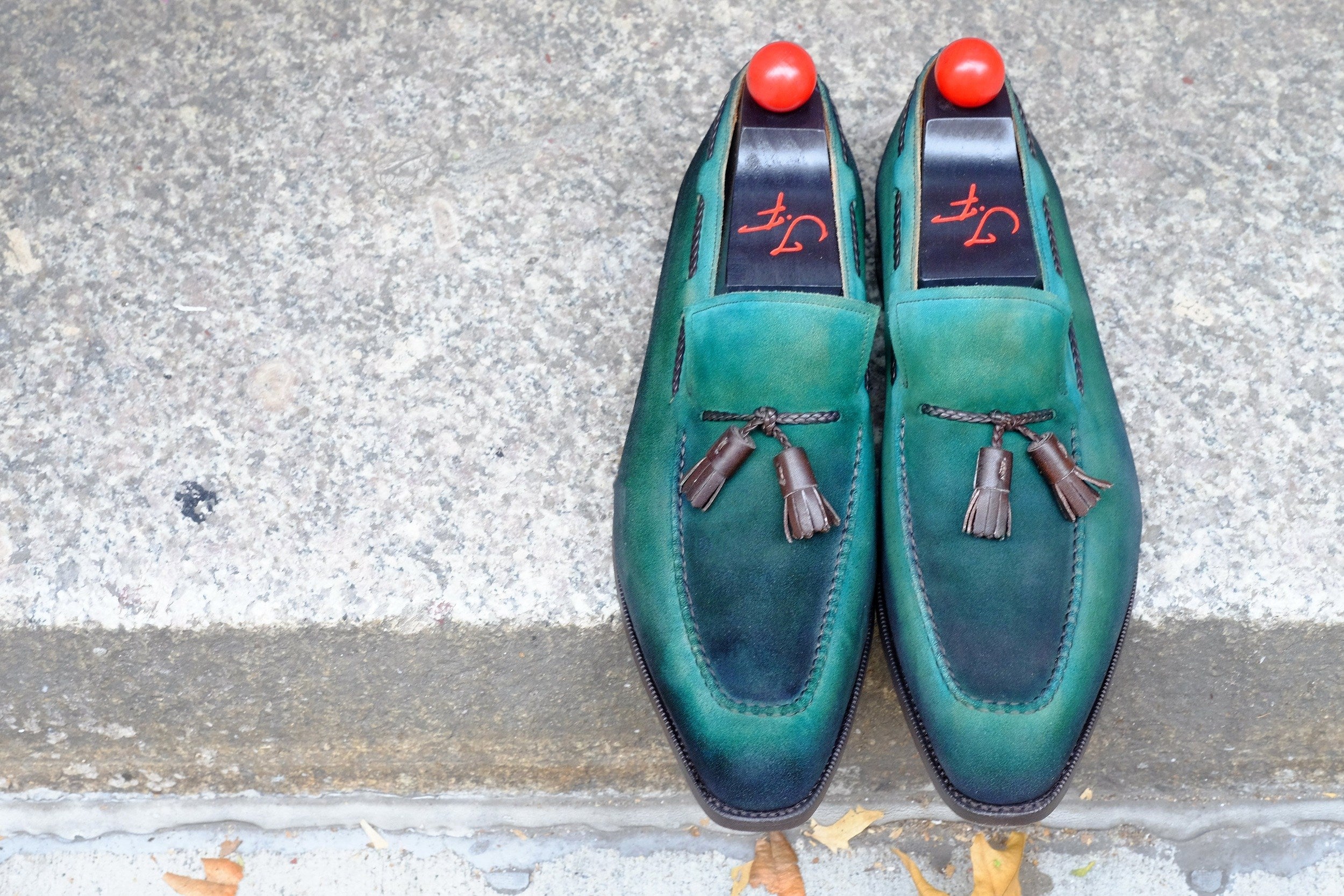 Patina Jeju - Green - MTO - Eskapa-Made To Order Tassel Loafer Custom Patina-J.FitzPatrick Footwear