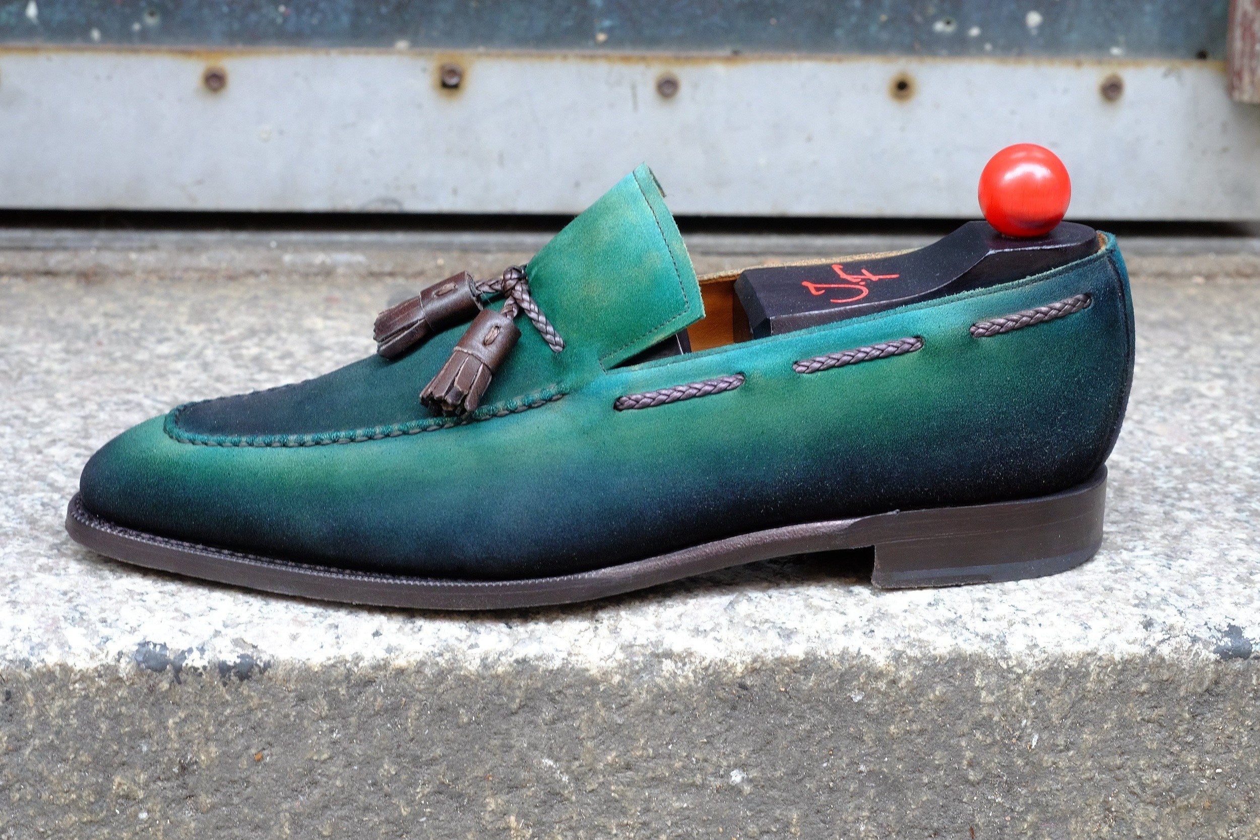 Patina Jeju - Green - MTO - Eskapa-Made To Order Tassel Loafer Custom Patina-J.FitzPatrick Footwear