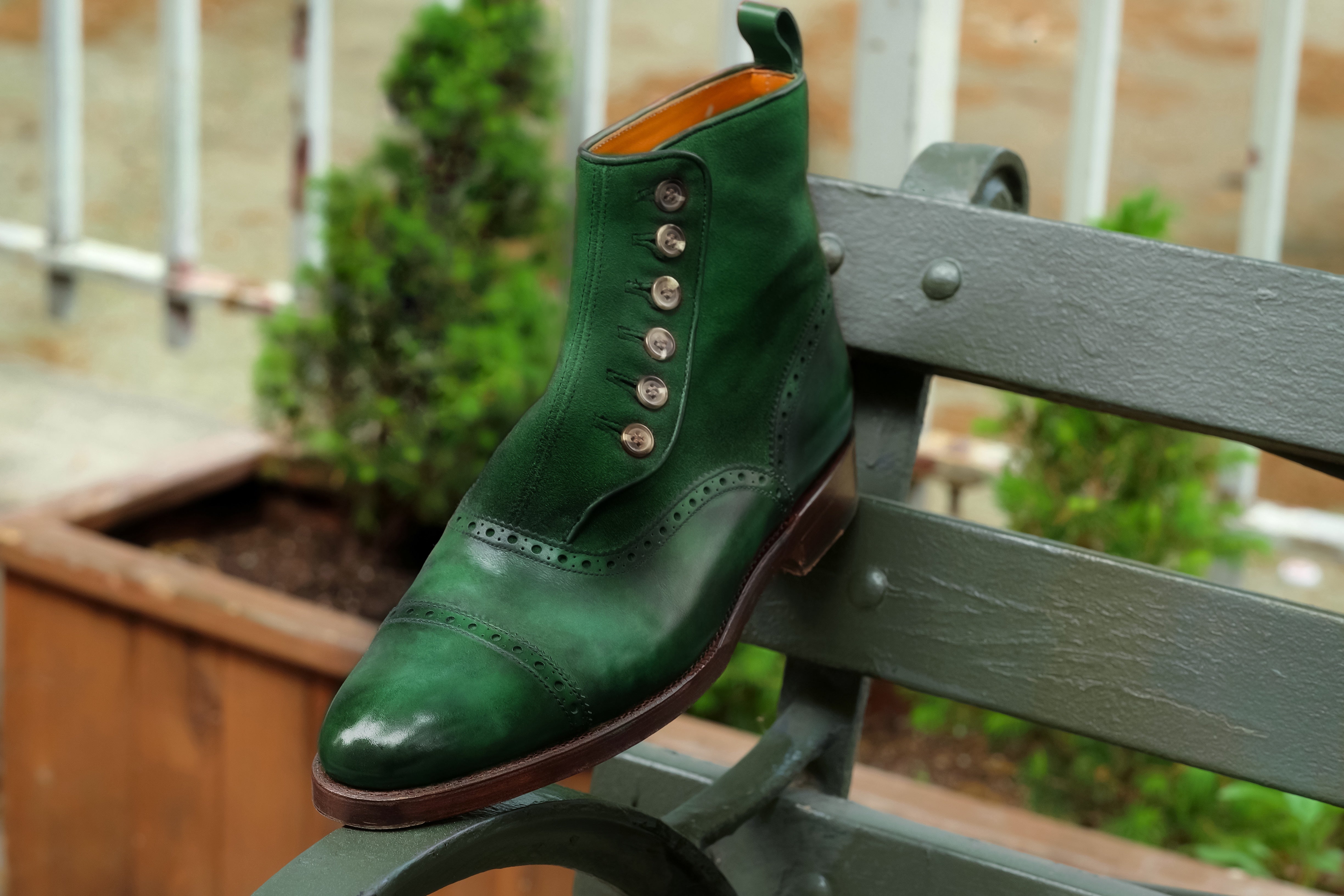 Patina Monstera - MTO - Puyallup Redux-Made To Order Button Boot Cap Toe Brogue-J.FitzPatrick Footwear