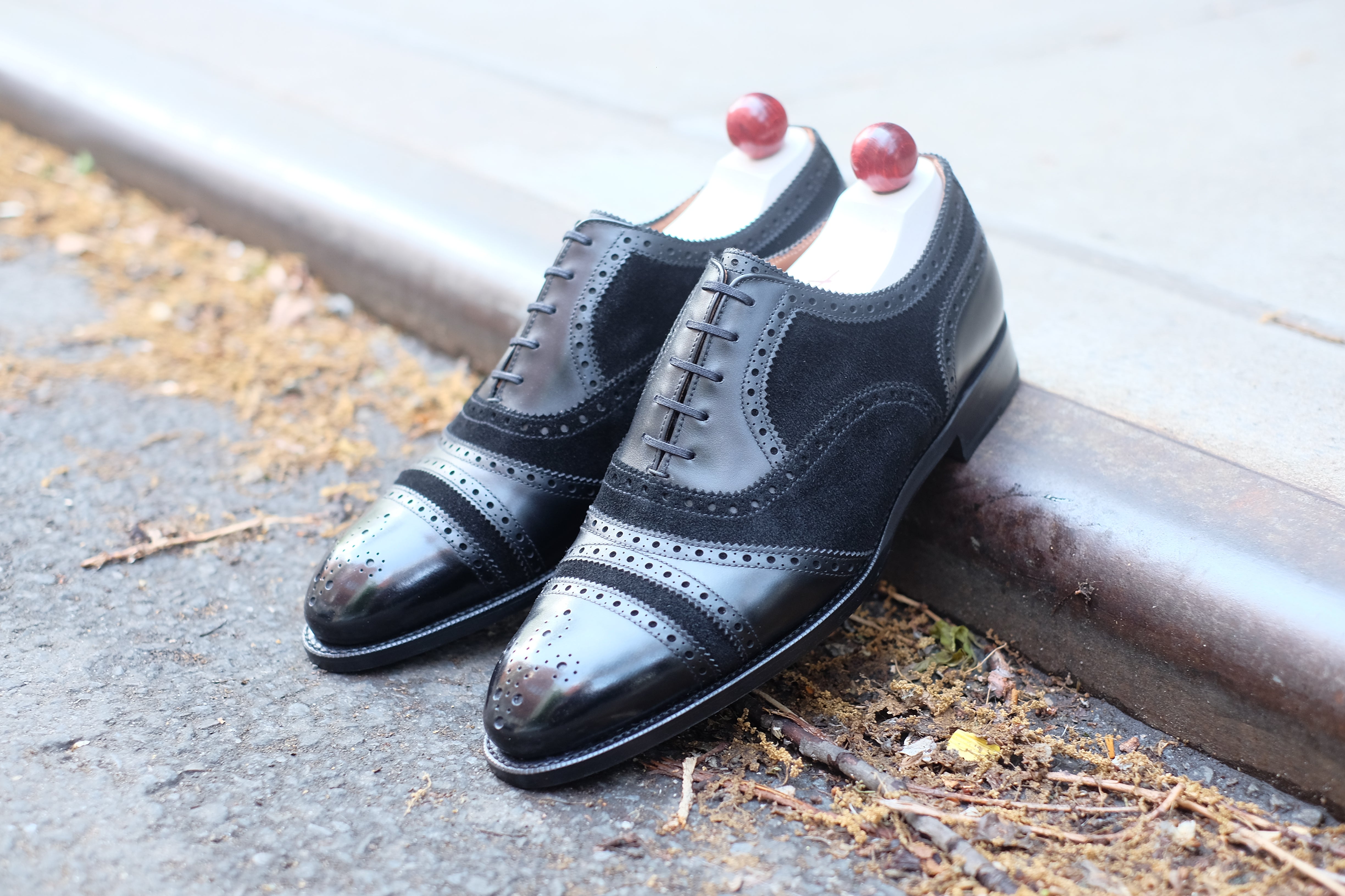 Phillips MTO - Black Calf / Black Suede - NGT Last - Single Leather Sole-Made To Order Captoe Cap Toe Tarsal Brogue Spectator Oxfords-J.FitzPatrick Footwear