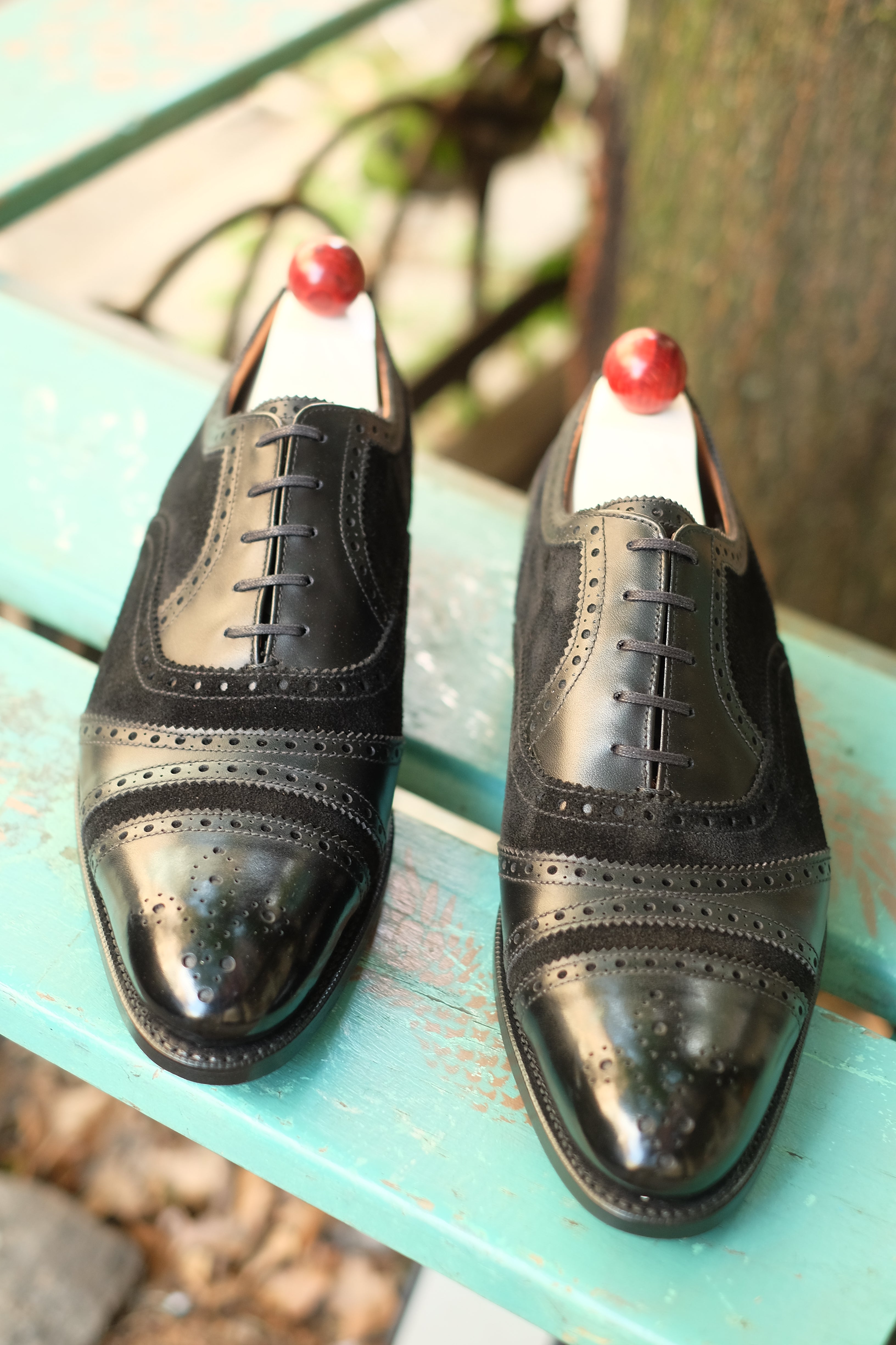 Phillips - MTO - Black Calf / Black Suede - NGT Last - Single Leather Sole-Made To Order Captoe Cap Toe Tarsal Brogue Spectator Oxfords-J.FitzPatrick Footwear
