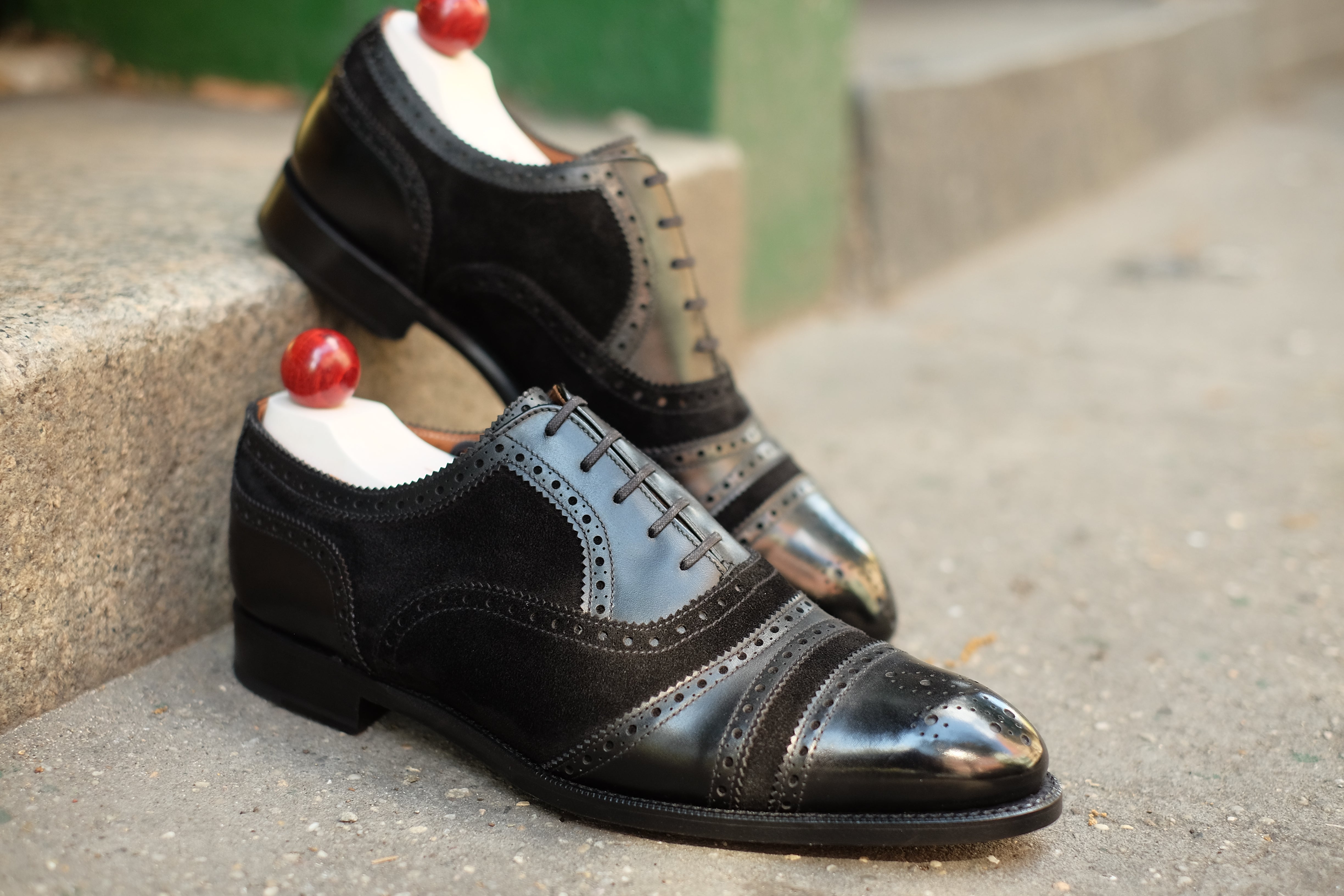 Phillips - MTO - Black Calf / Black Suede - NGT Last - Single Leather Sole-Made To Order Captoe Cap Toe Tarsal Brogue Spectator Oxfords-J.FitzPatrick Footwear