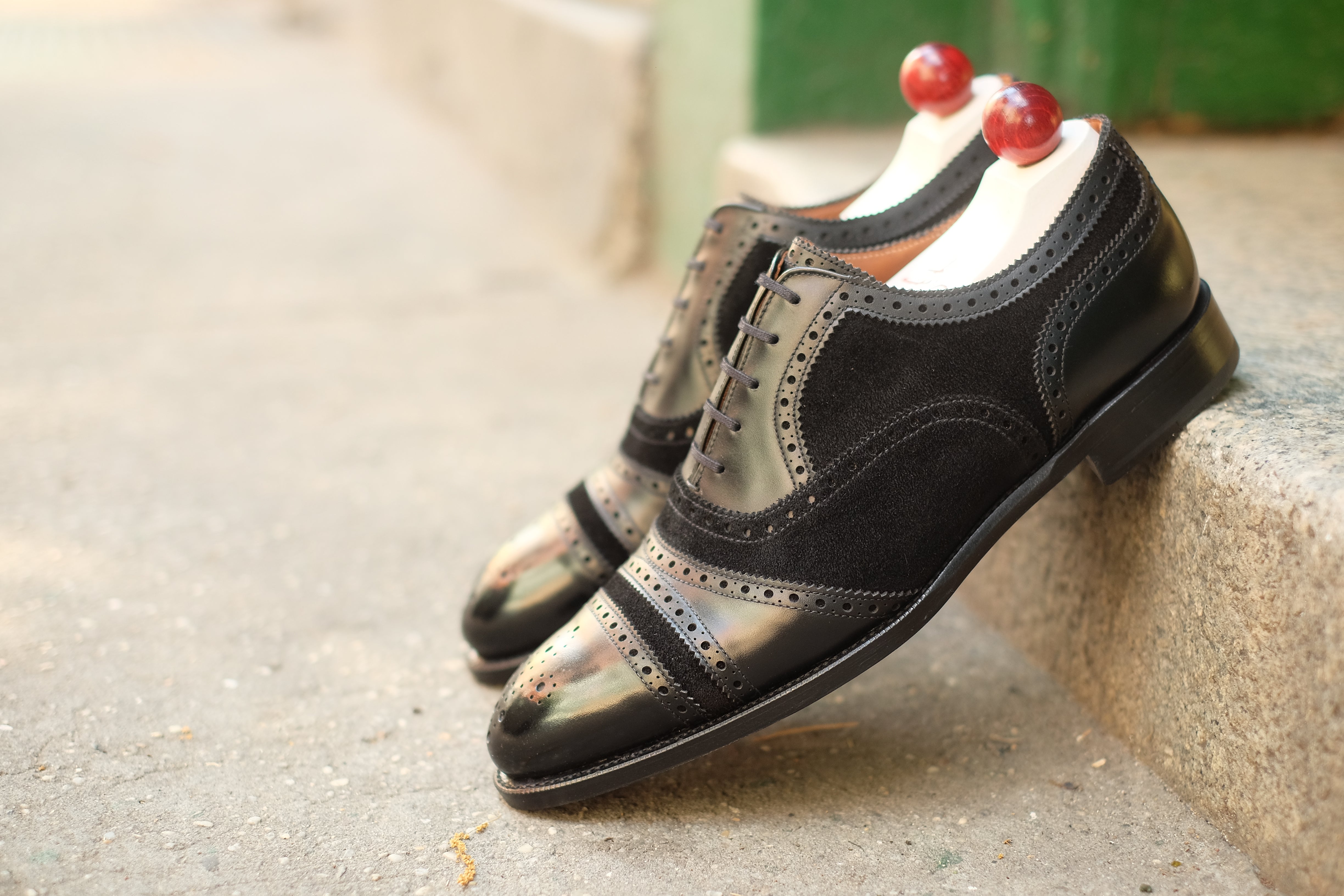 Phillips - MTO - Black Calf / Black Suede - NGT Last - Single Leather Sole-Made To Order Captoe Cap Toe Tarsal Brogue Spectator Oxfords-J.FitzPatrick Footwear