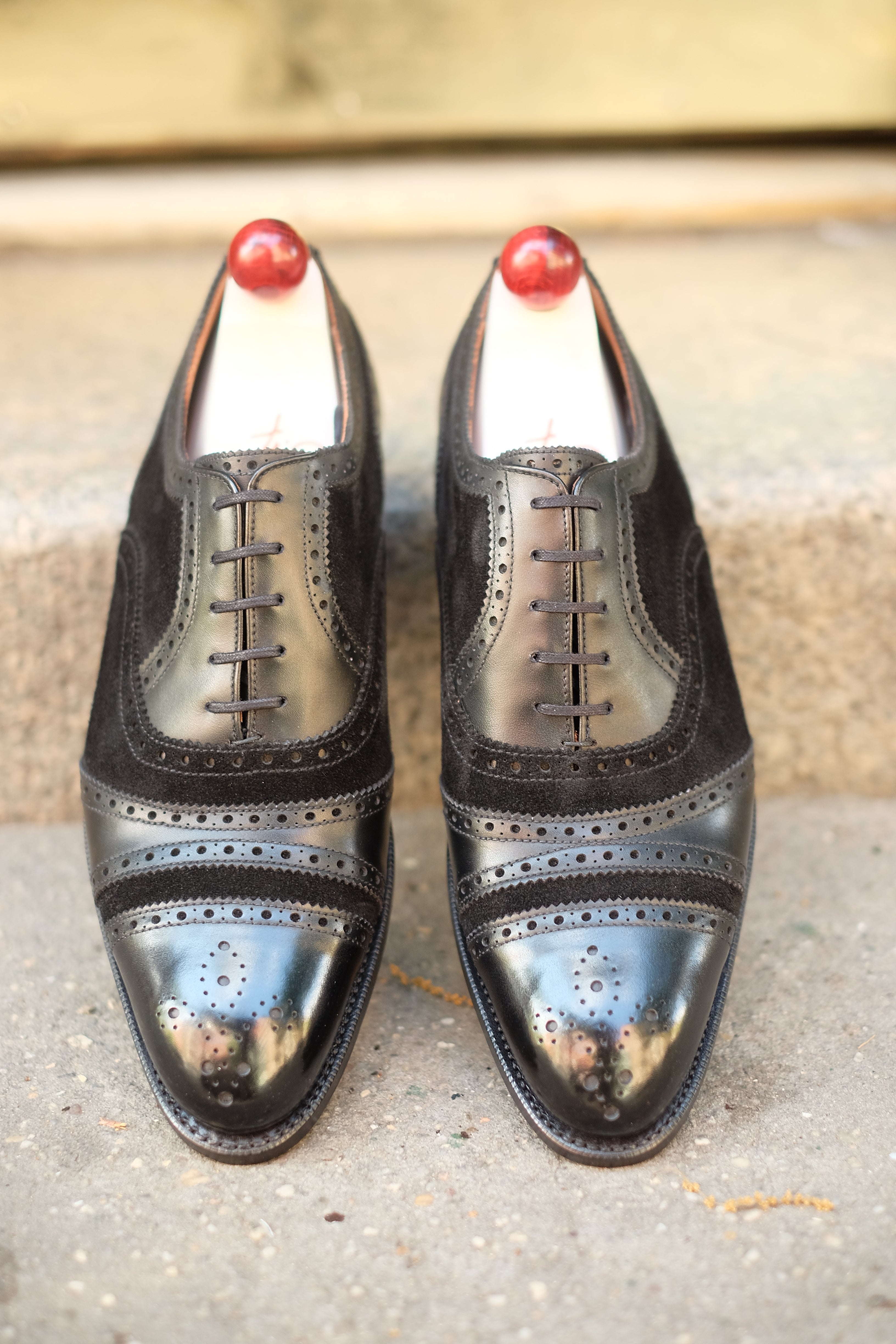 Phillips - MTO - Black Calf / Black Suede - NGT Last - Single Leather Sole-Made To Order Captoe Cap Toe Tarsal Brogue Spectator Oxfords-J.FitzPatrick Footwear