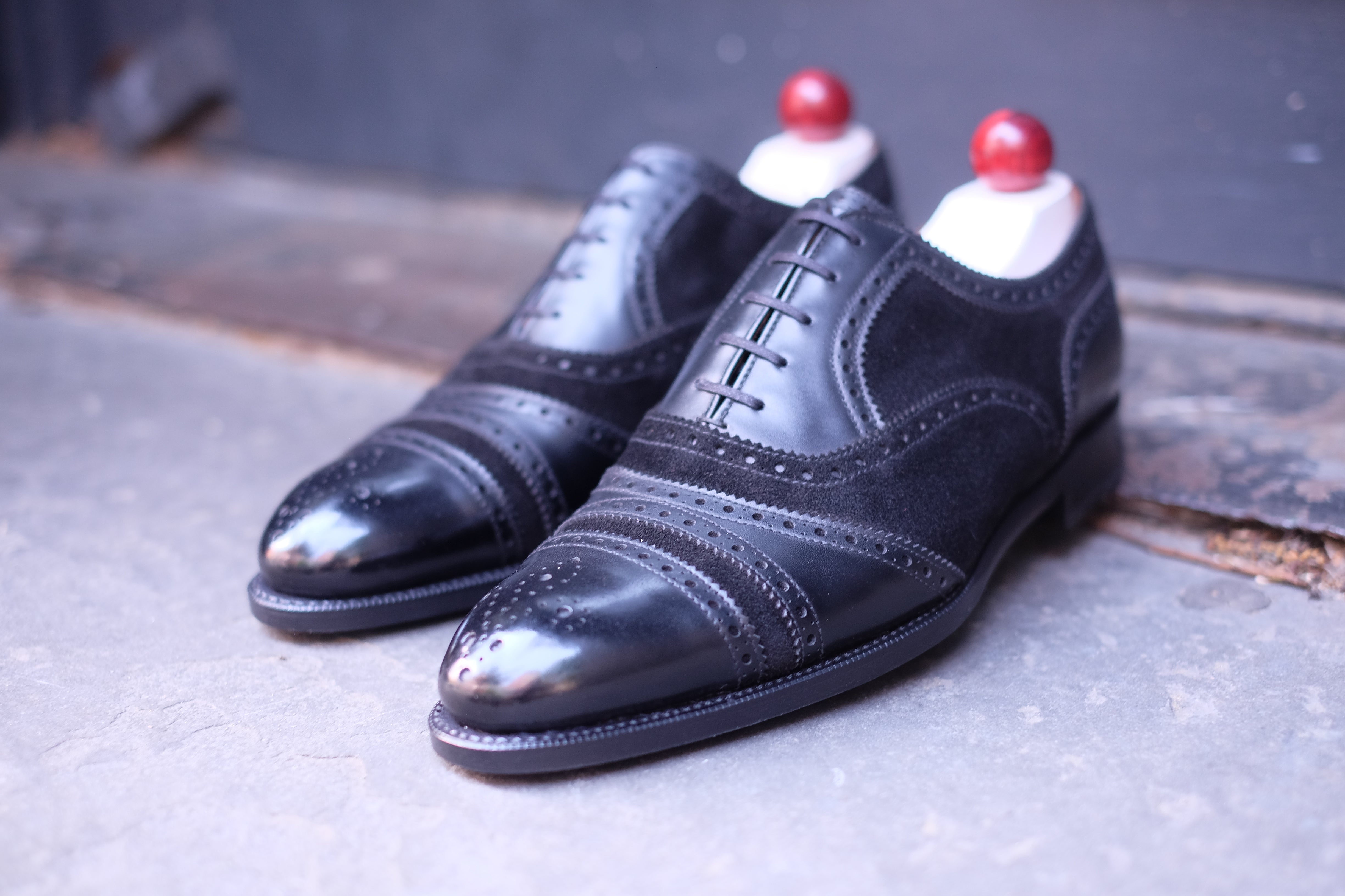 Phillips - MTO - Black Calf / Black Suede - NGT Last - Single Leather Sole-Made To Order Captoe Cap Toe Tarsal Brogue Spectator Oxfords-J.FitzPatrick Footwear