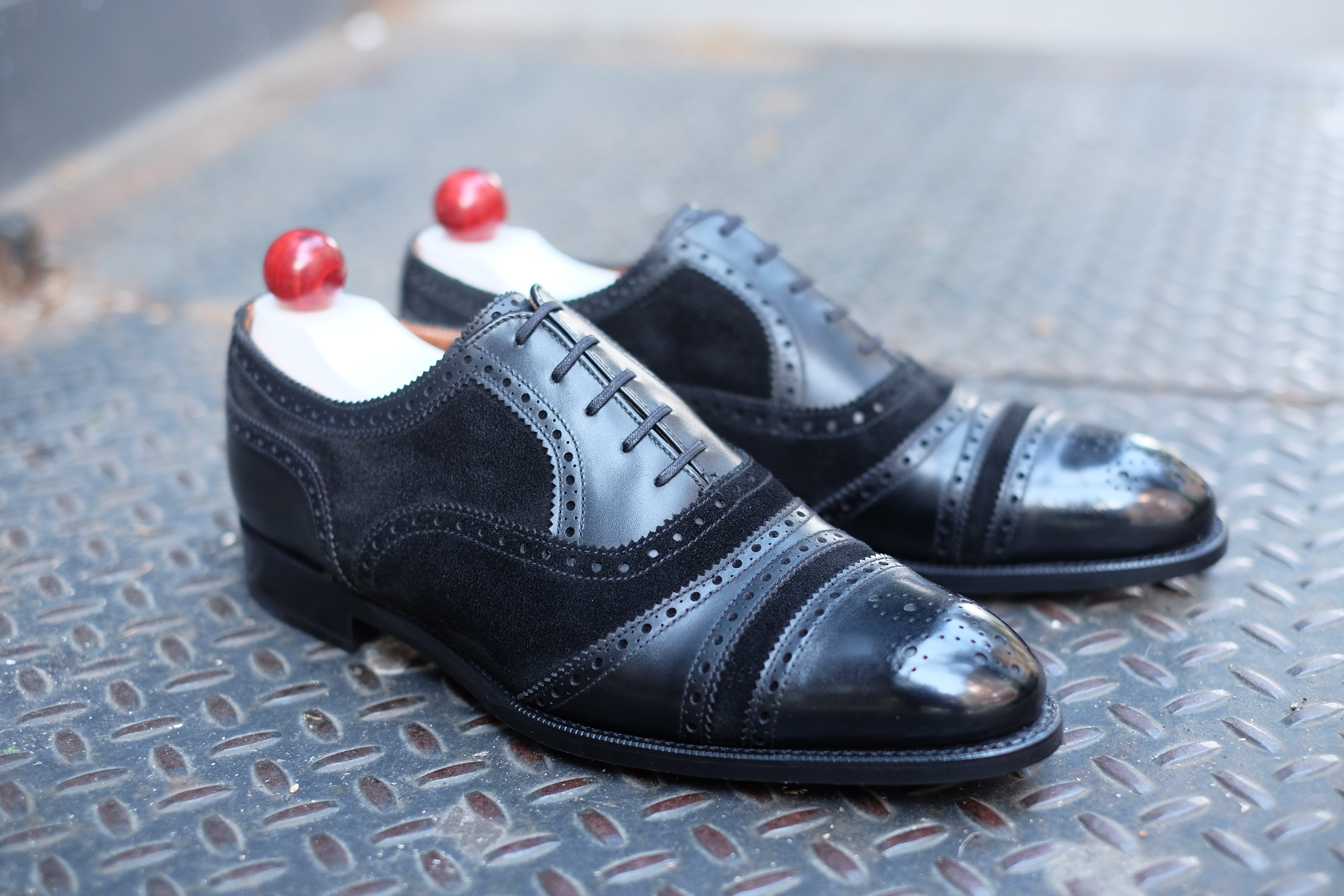 Phillips - MTO - Black Calf / Black Suede - NGT Last - Single Leather Sole-Made To Order Captoe Cap Toe Tarsal Brogue Spectator Oxfords-J.FitzPatrick Footwear