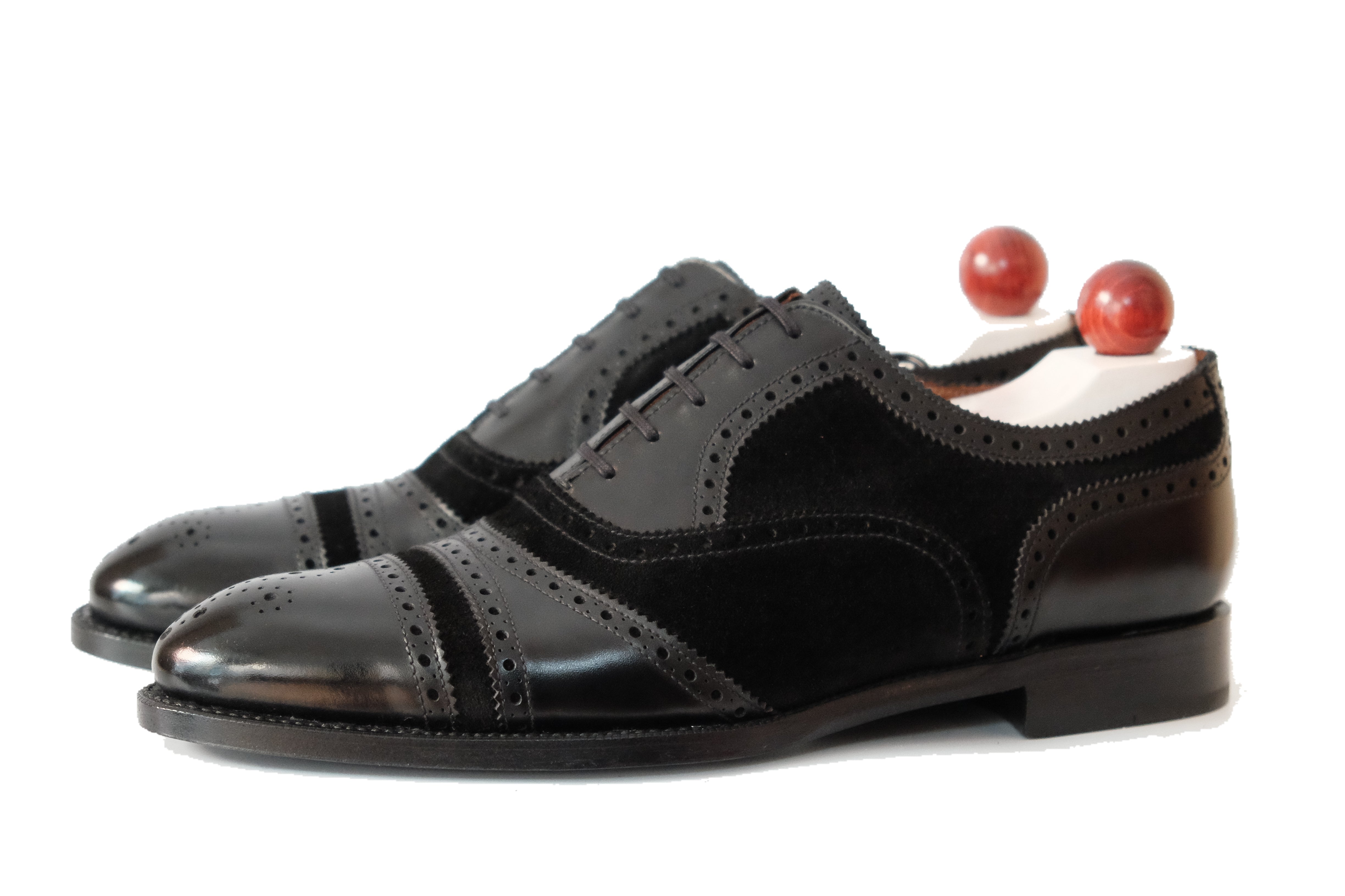 Phillips MTO - Black Calf / Black Suede - NGT Last - Single Leather Sole-Made To Order Captoe Cap Toe Tarsal Brogue Spectator Oxfords-J.FitzPatrick Footwear