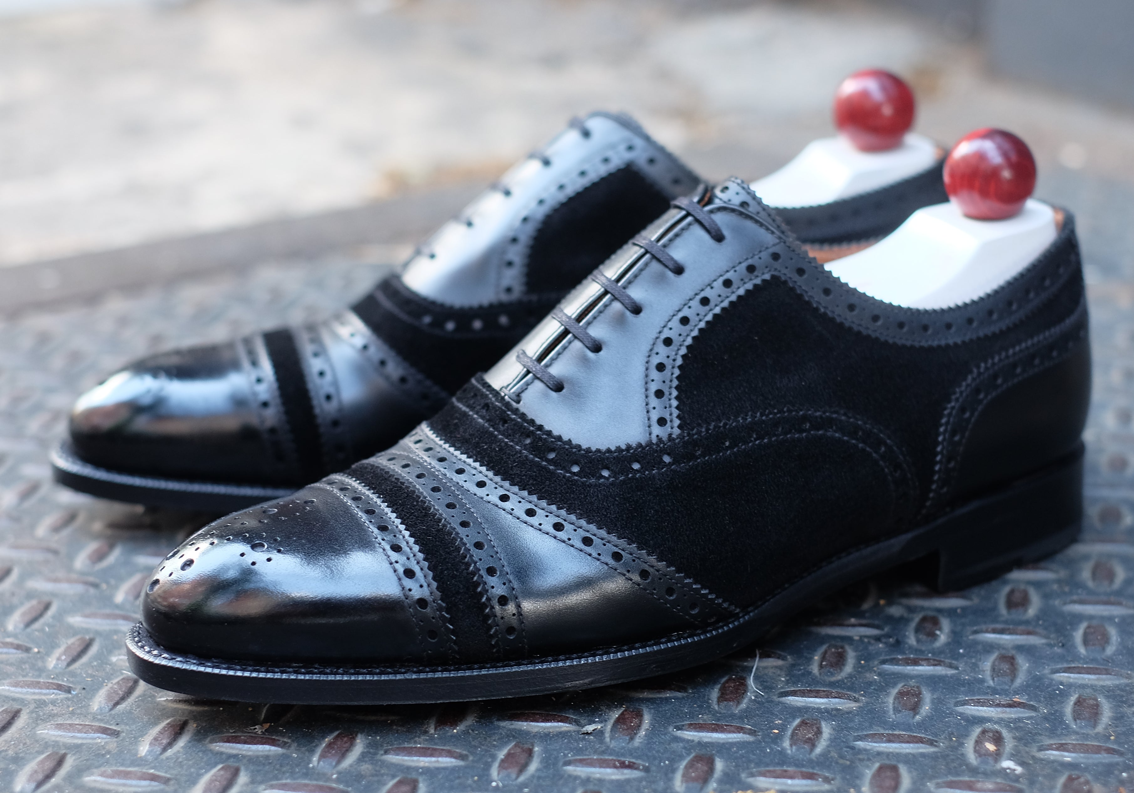 Phillips - MTO - Black Calf / Black Suede - NGT Last - Single Leather Sole-Made To Order Captoe Cap Toe Tarsal Brogue Spectator Oxfords-J.FitzPatrick Footwear