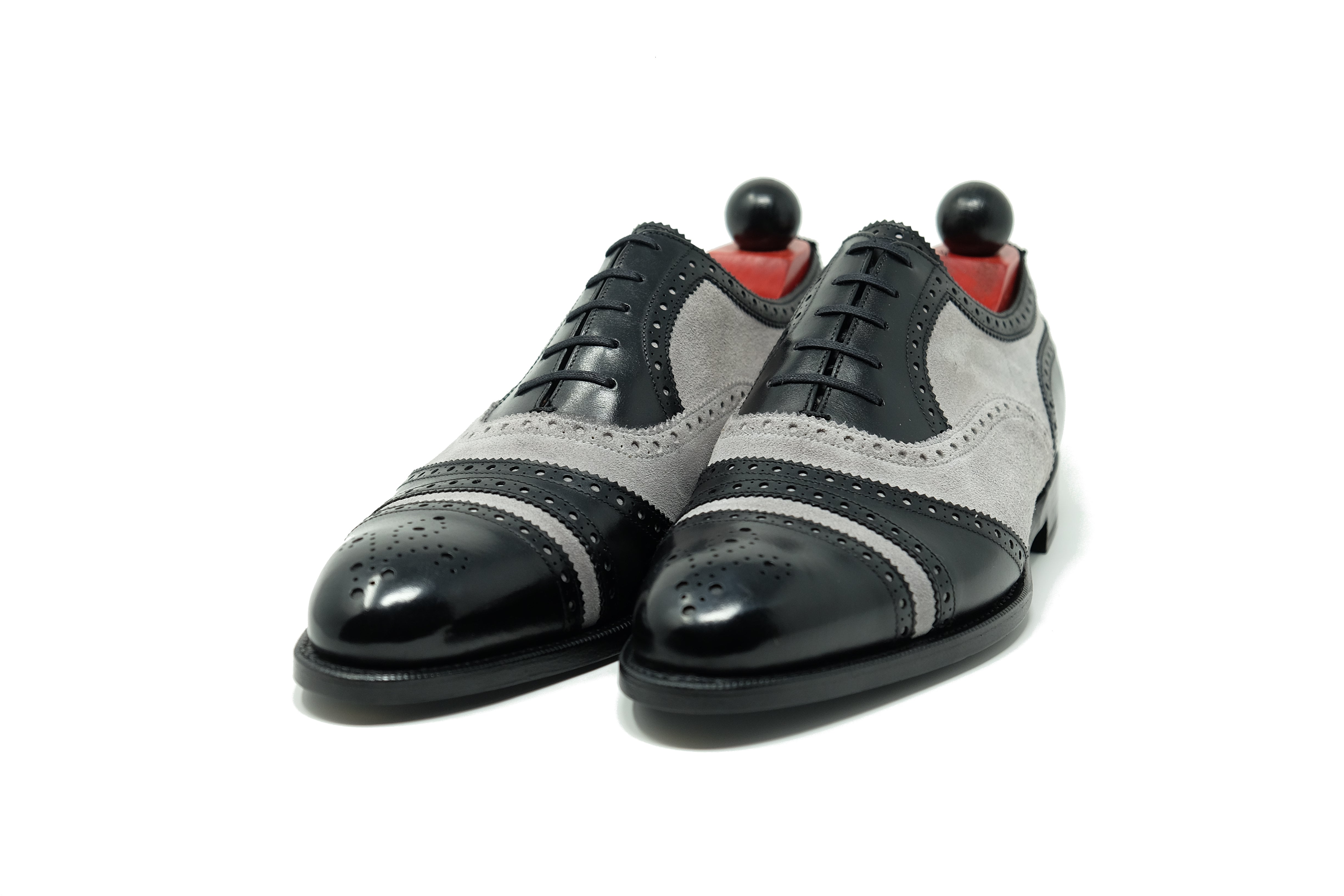 Phillips - MTO - Black Calf / Light Grey Suede - NGT Last - Single Leather Sole-Made To Order Captoe Cap Toe Tarsal Brogue Spectator Oxfords-J.FitzPatrick Footwear