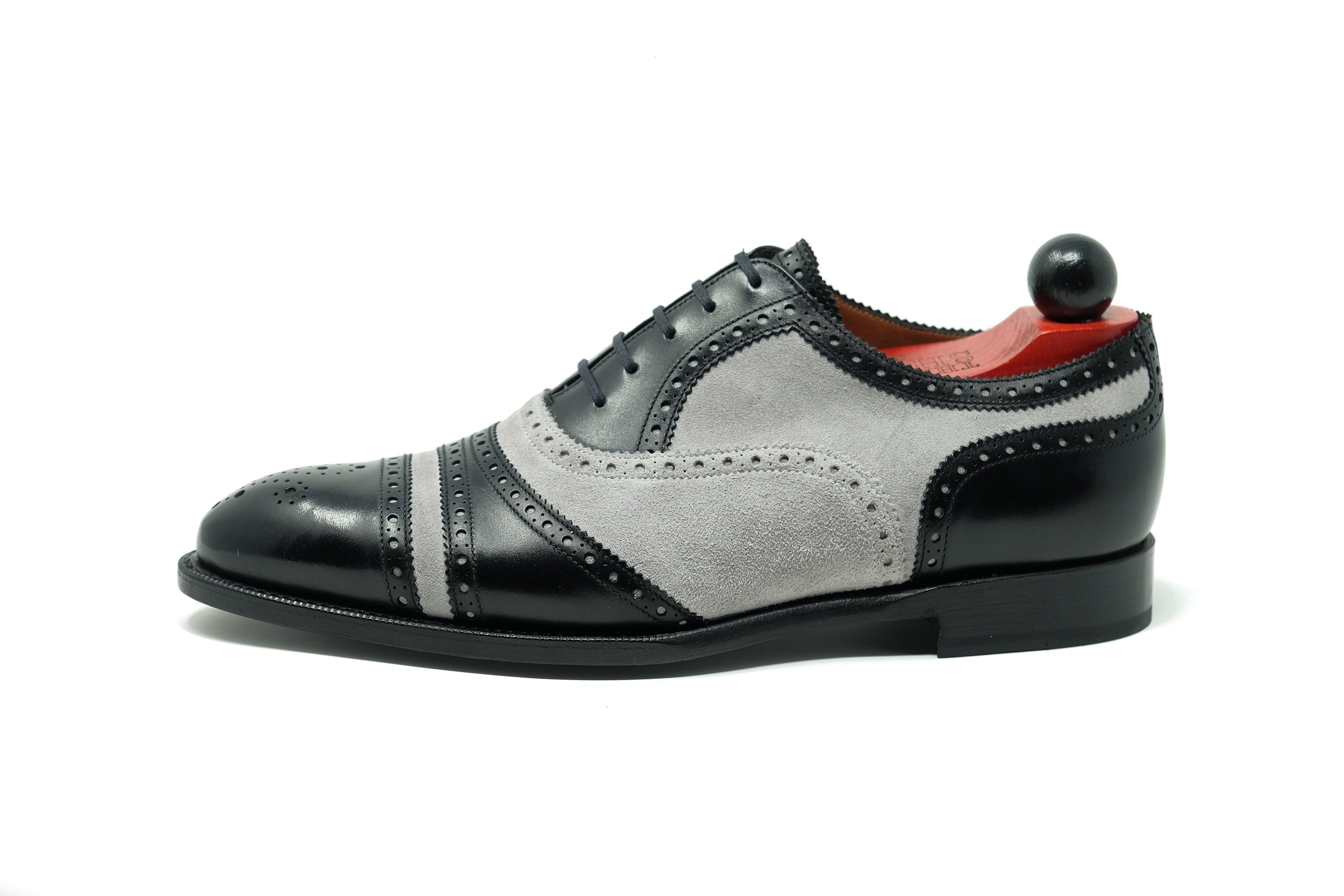 Phillips - MTO - Black Calf / Light Grey Suede - NGT Last - Single Leather Sole-Made To Order Captoe Cap Toe Tarsal Brogue Spectator Oxfords-J.FitzPatrick Footwear