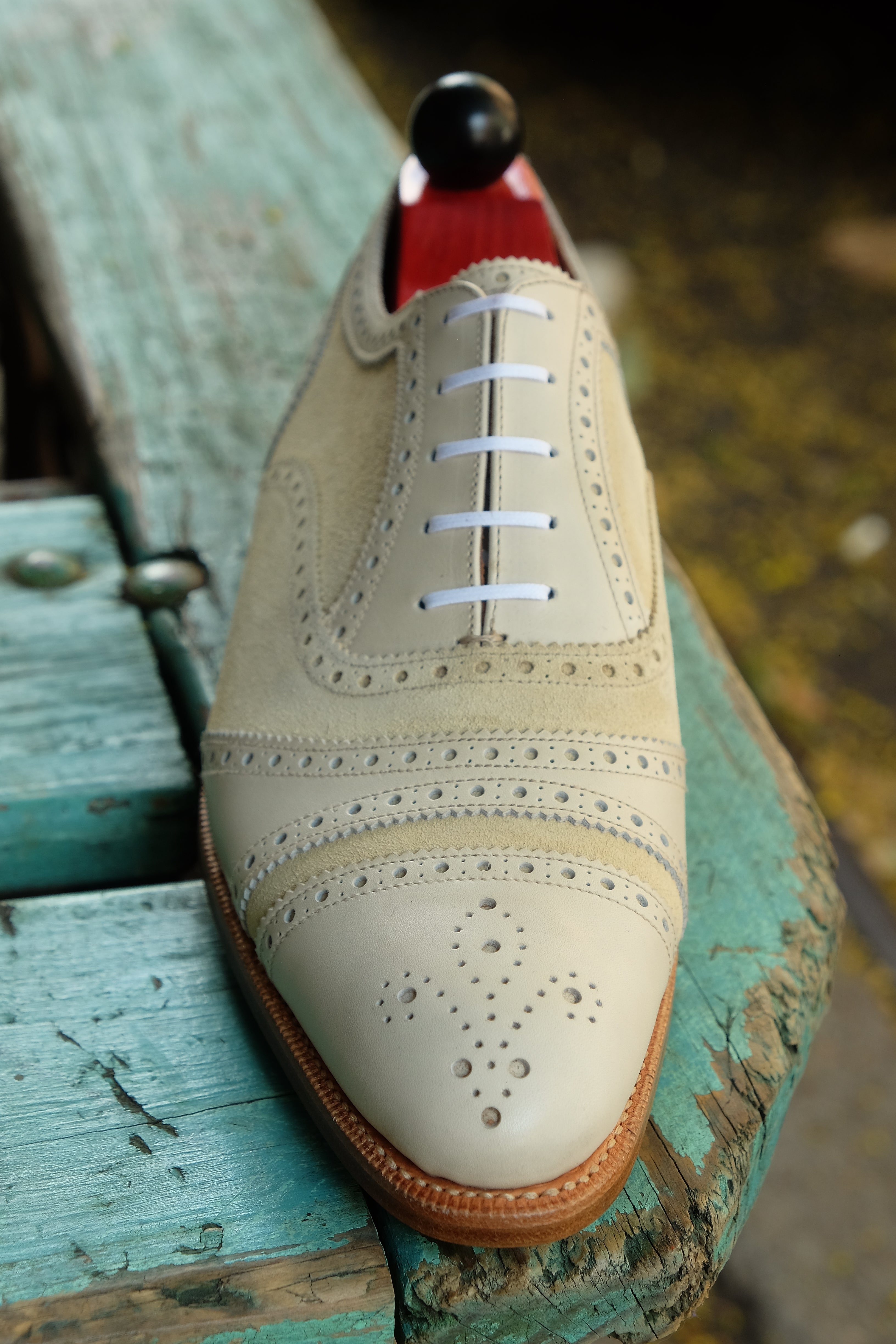 Phillips - MTO - Cream Calf / Cream Suede - NGT Last - Single Leather Sole-Made To Order Captoe Cap Toe Tarsal Brogue Spectator Oxfords-J.FitzPatrick Footwear