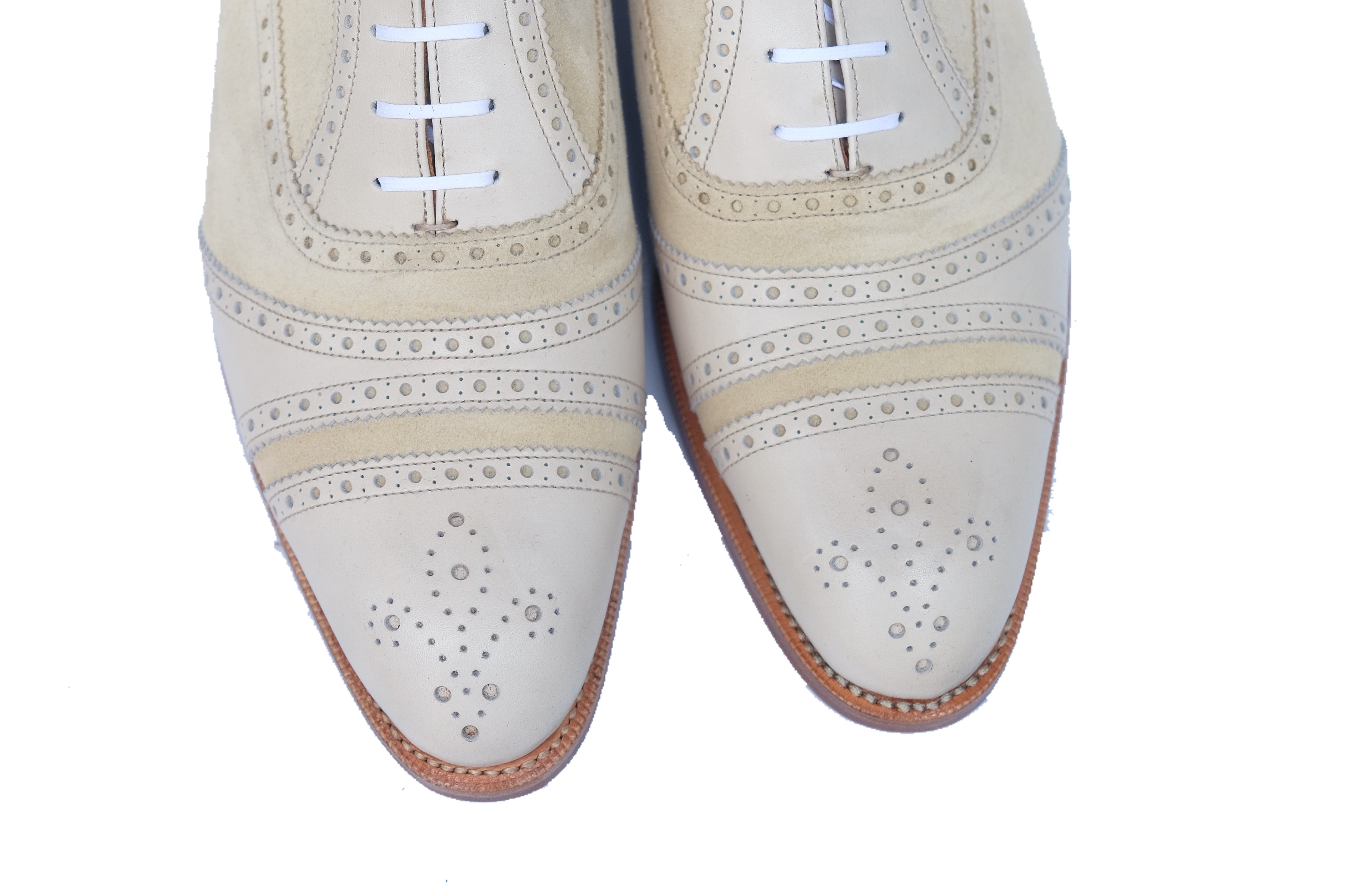 Phillips - MTO - Cream Calf / Cream Suede - NGT Last - Single Leather Sole-Made To Order Captoe Cap Toe Tarsal Brogue Spectator Oxfords-J.FitzPatrick Footwear
