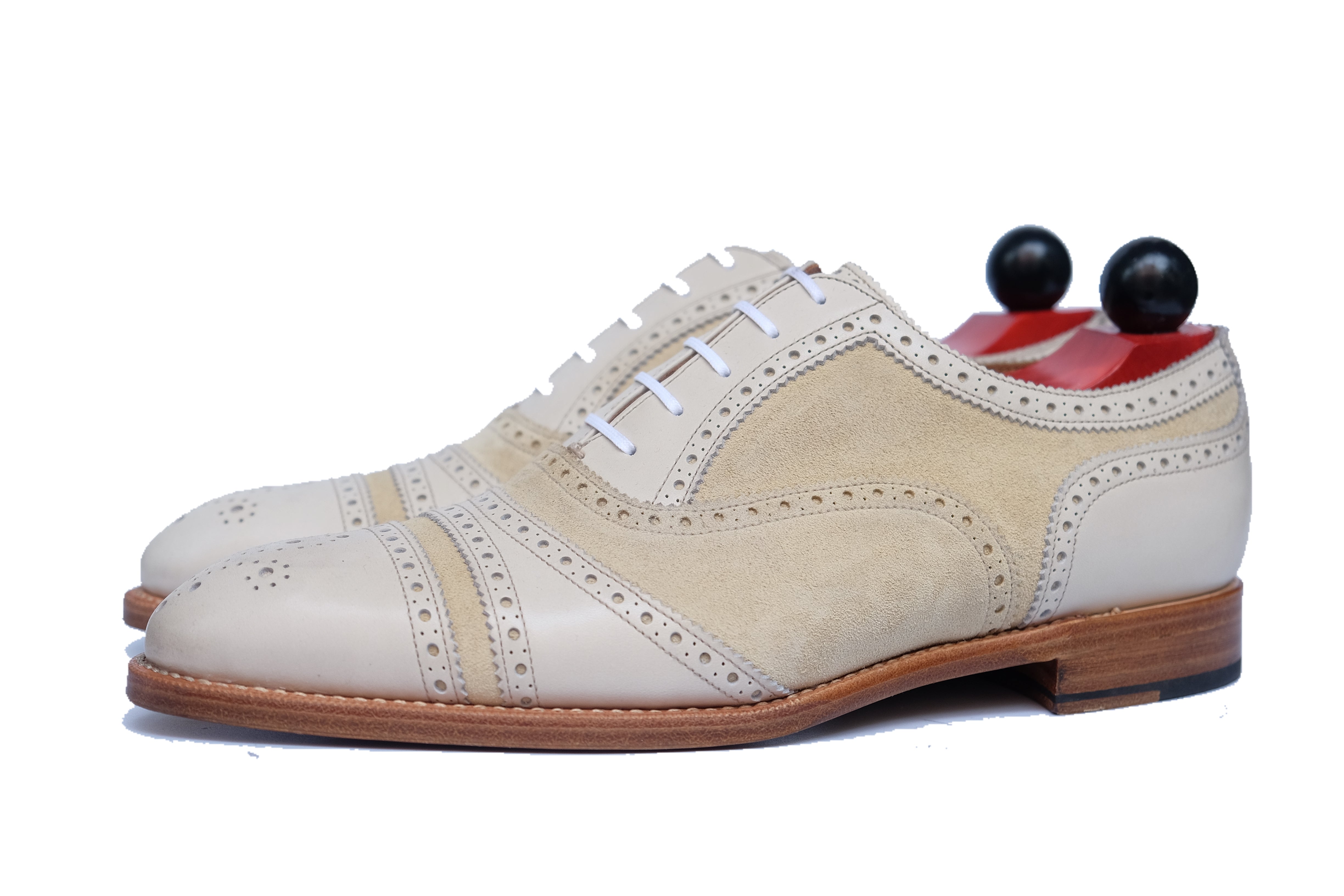 Phillips - MTO - Cream Calf / Cream Suede - NGT Last - Single Leather Sole-Made To Order Captoe Cap Toe Tarsal Brogue Spectator Oxfords-J.FitzPatrick Footwear