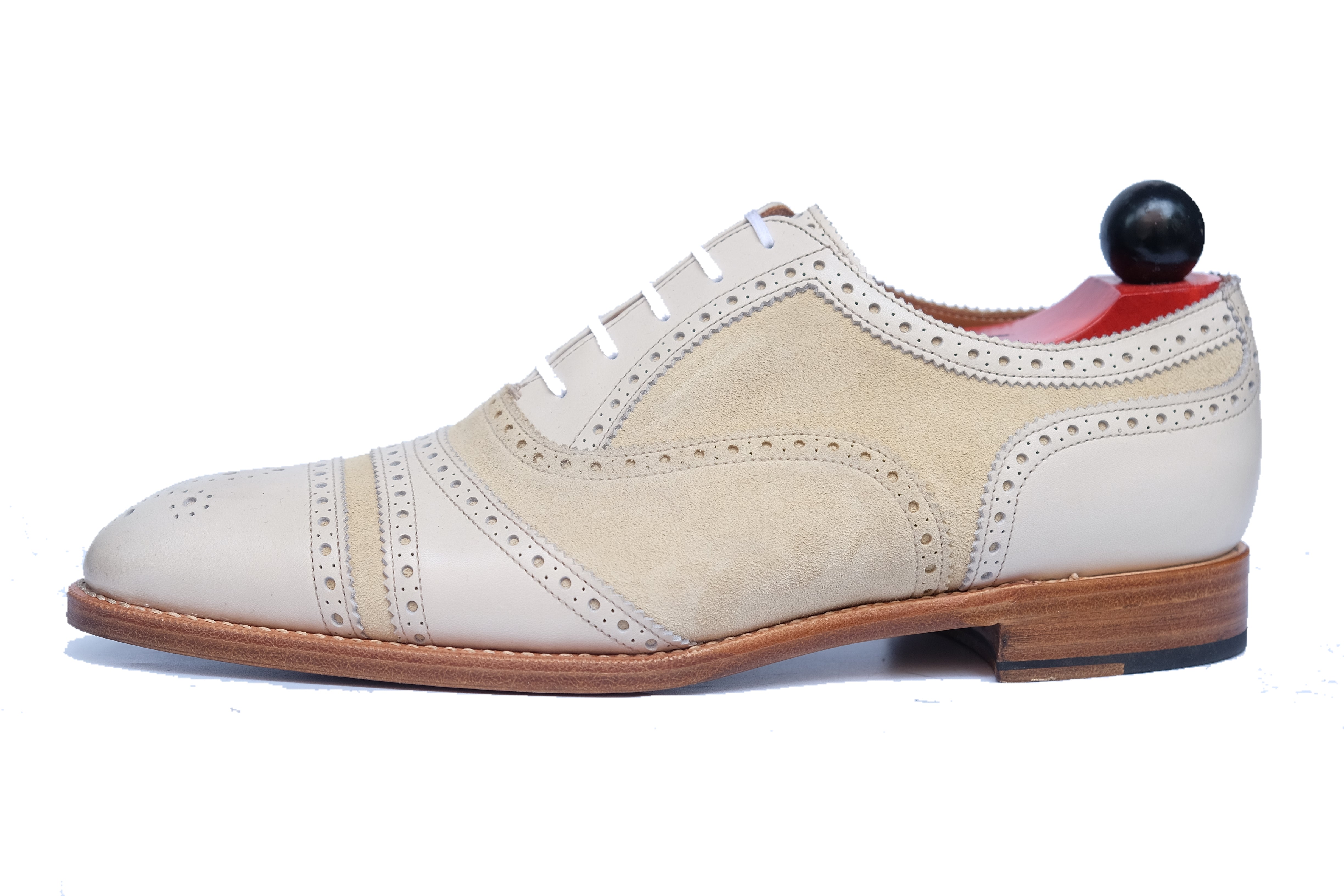 Phillips - MTO - Cream Calf / Cream Suede - NGT Last - Single Leather Sole-Made To Order Captoe Cap Toe Tarsal Brogue Spectator Oxfords-J.FitzPatrick Footwear