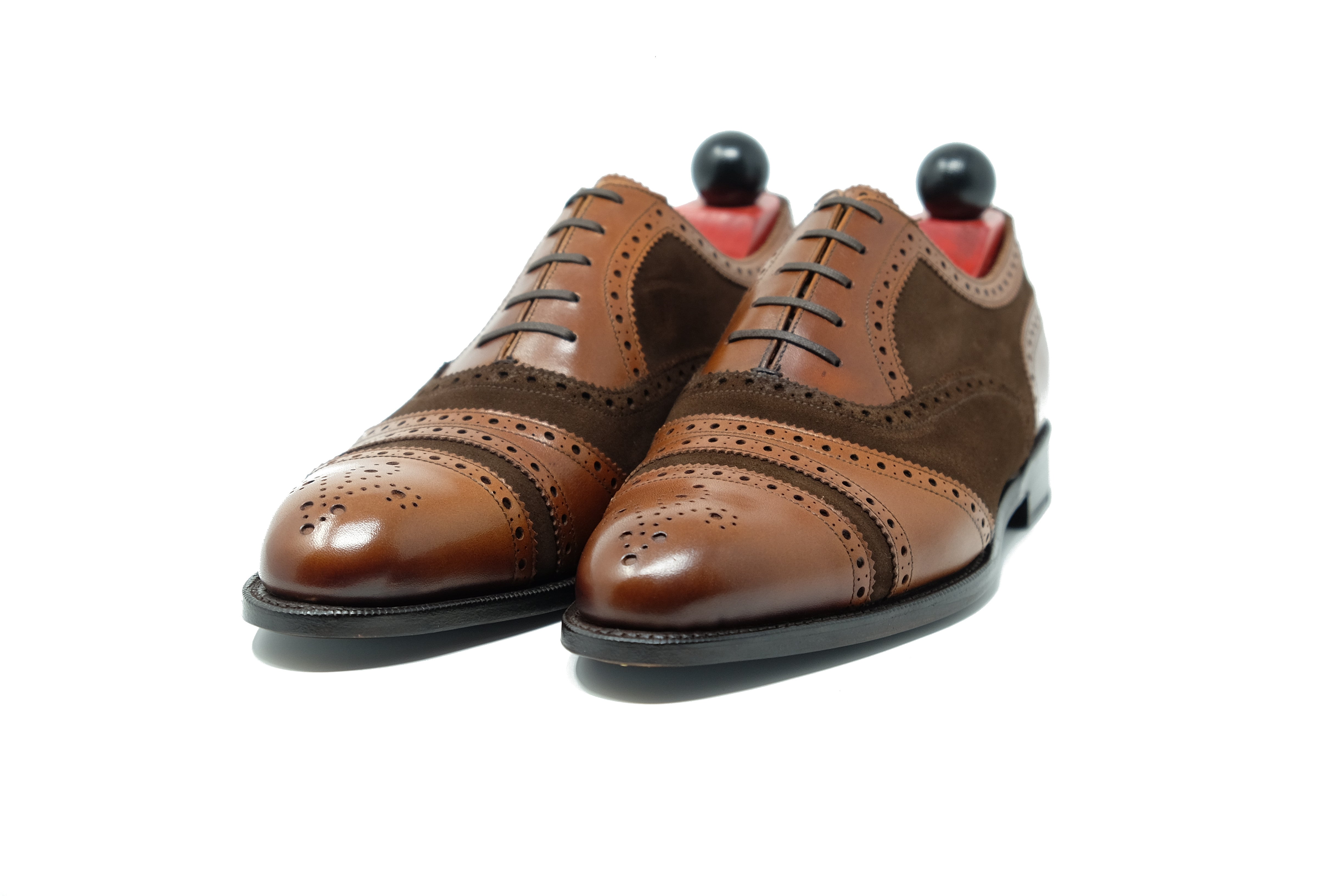 Phillips - MTO - Maple Calf / Mocha Suede - NGT Last - Single Leather Sole-Made To Order Captoe Cap Toe Tarsal Brogue Spectator Oxfords-J.FitzPatrick Footwear