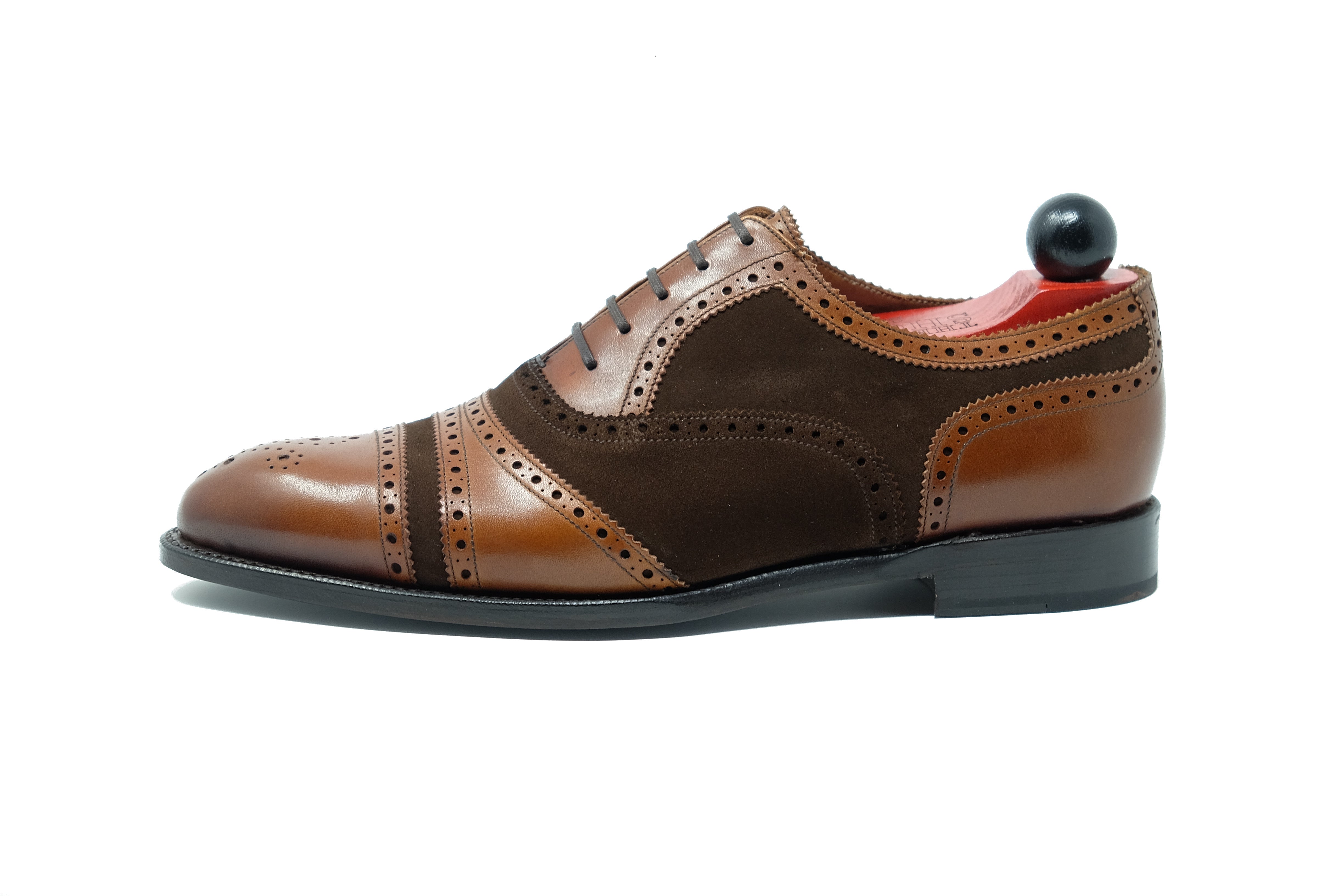 Phillips - MTO - Maple Calf / Mocha Suede - NGT Last - Single Leather Sole-Made To Order Captoe Cap Toe Tarsal Brogue Spectator Oxfords-J.FitzPatrick Footwear