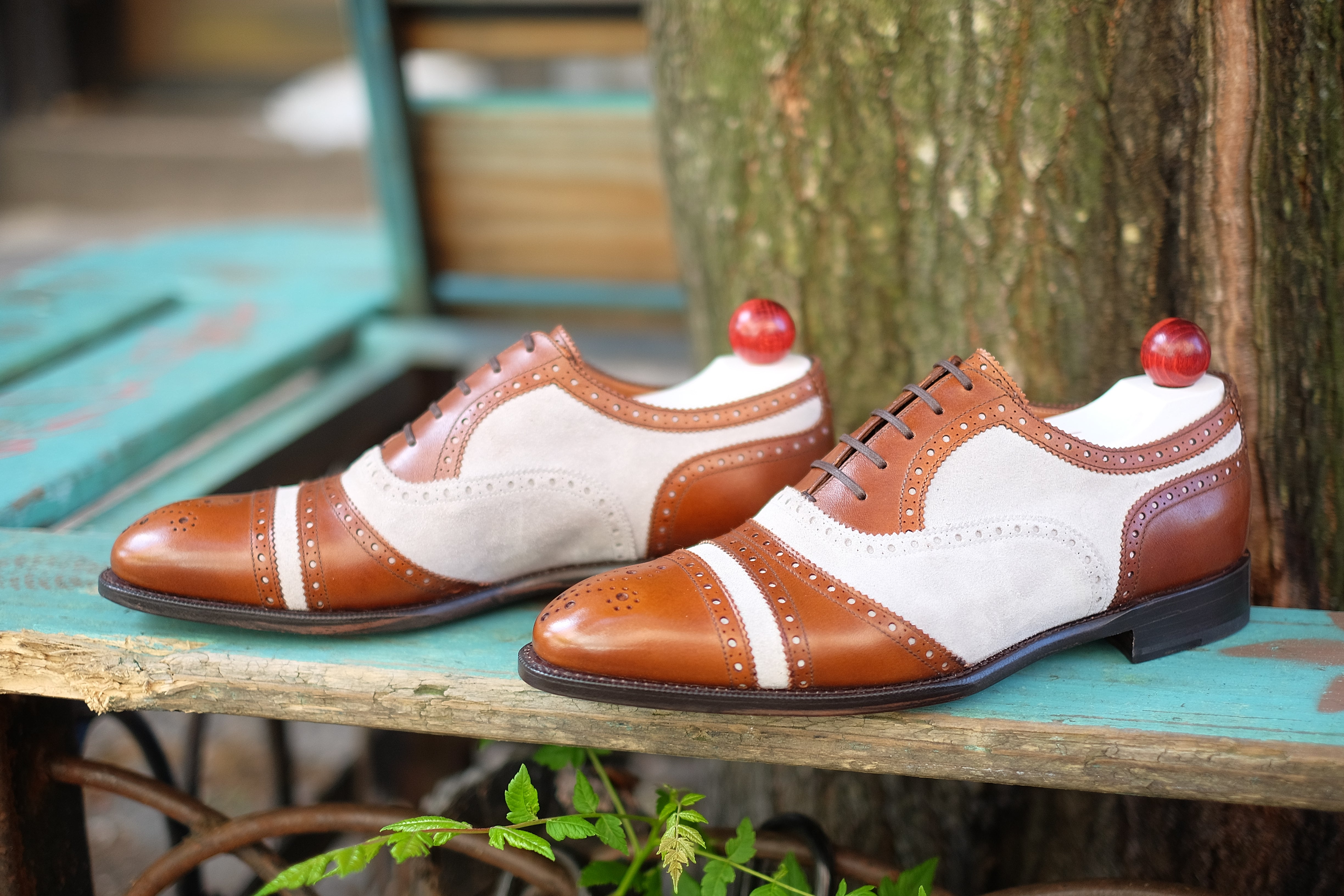 Phillips - MTO - Maple Calf / Pearl Suede-Made To Order Captoe Cap Toe Tarsal Brogue Spectator Oxfords-J.FitzPatrick Footwear