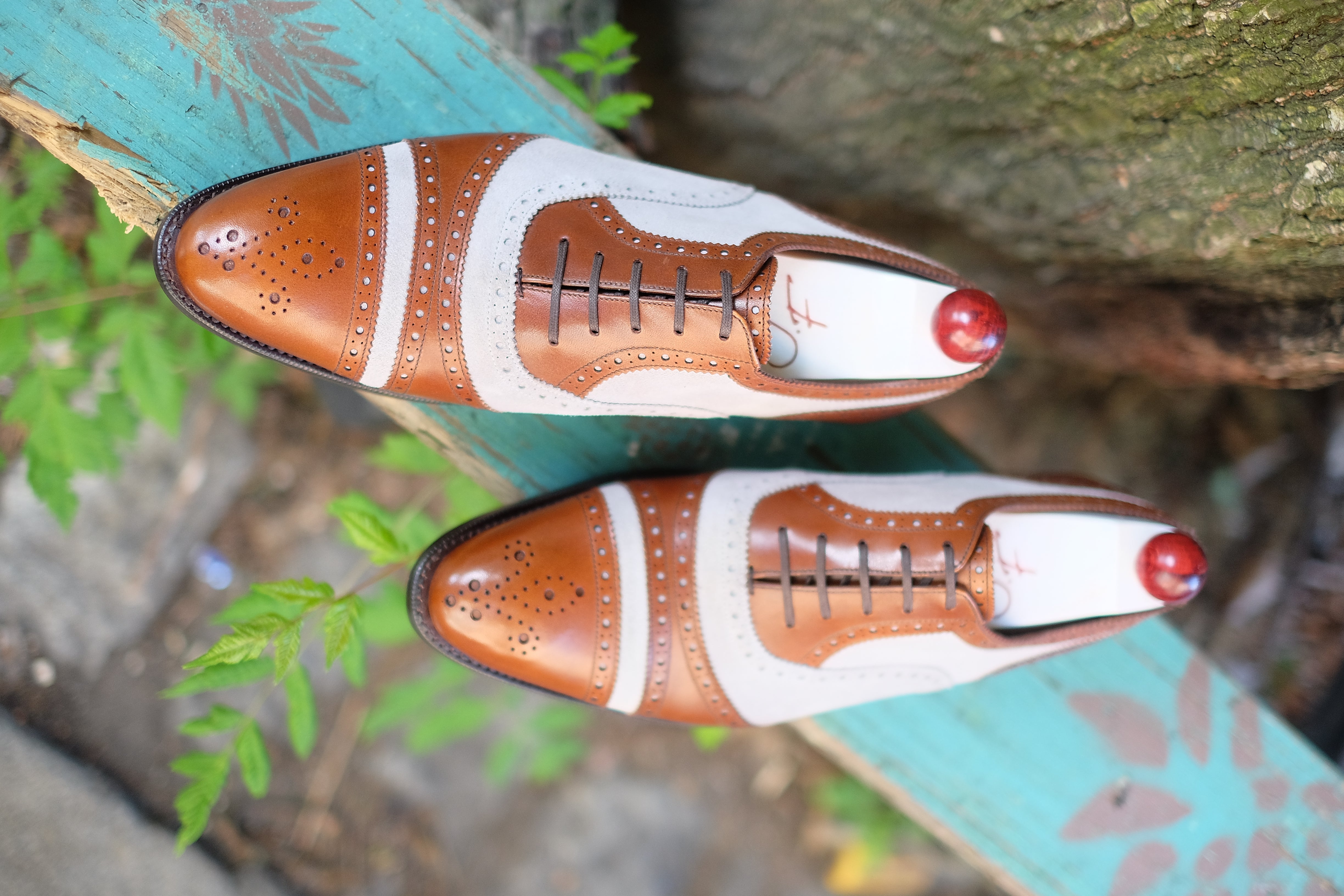 Phillips - MTO - Maple Calf / Pearl Suede-Made To Order Captoe Cap Toe Tarsal Brogue Spectator Oxfords-J.FitzPatrick Footwear