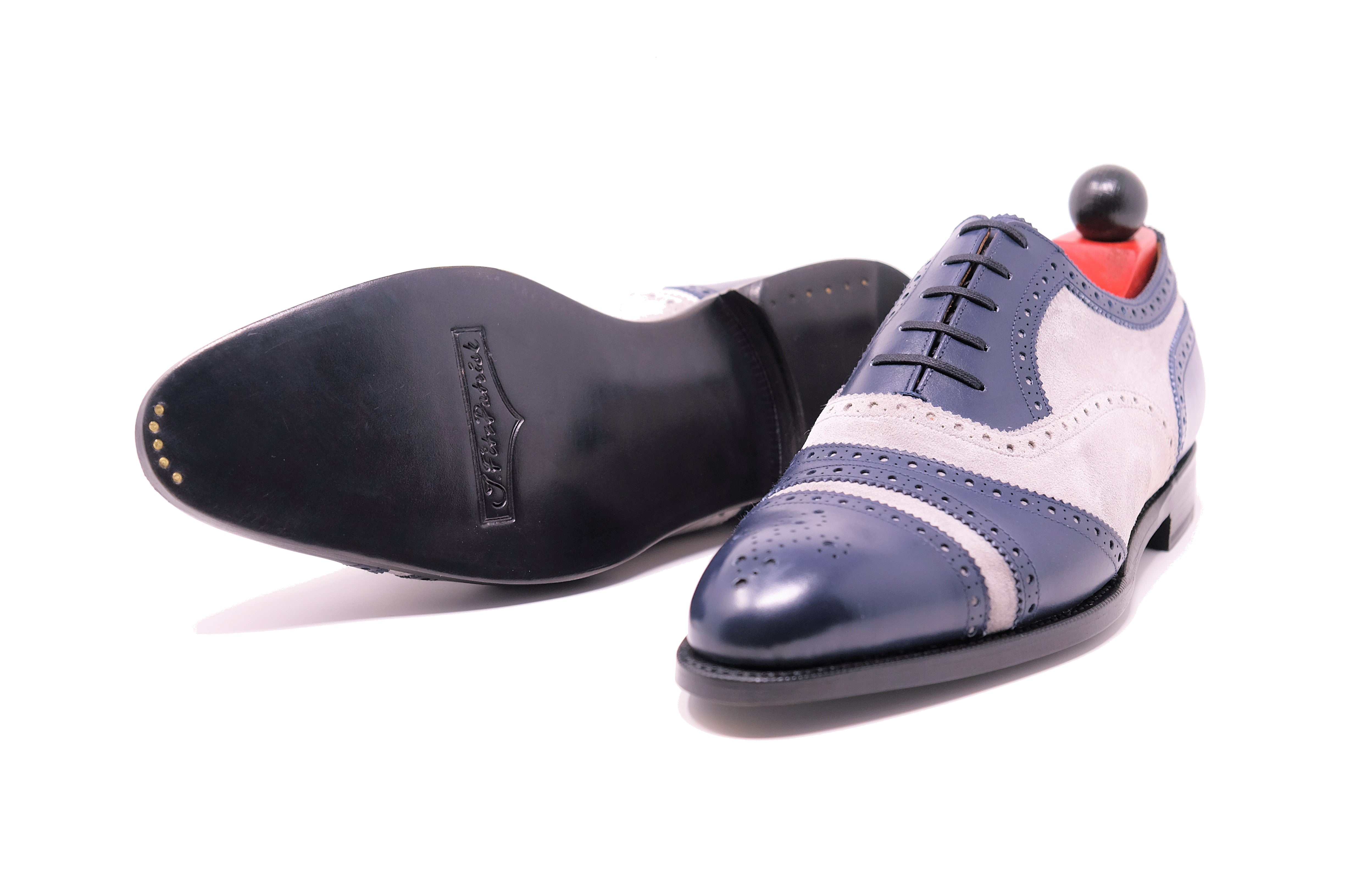 Phillips - MTO - Marine Blue Calf / Pearl Suede - NGT Last - Single Leather Sole-Made To Order Captoe Cap Toe Tarsal Brogue Spectator Oxfords-J.FitzPatrick Footwear