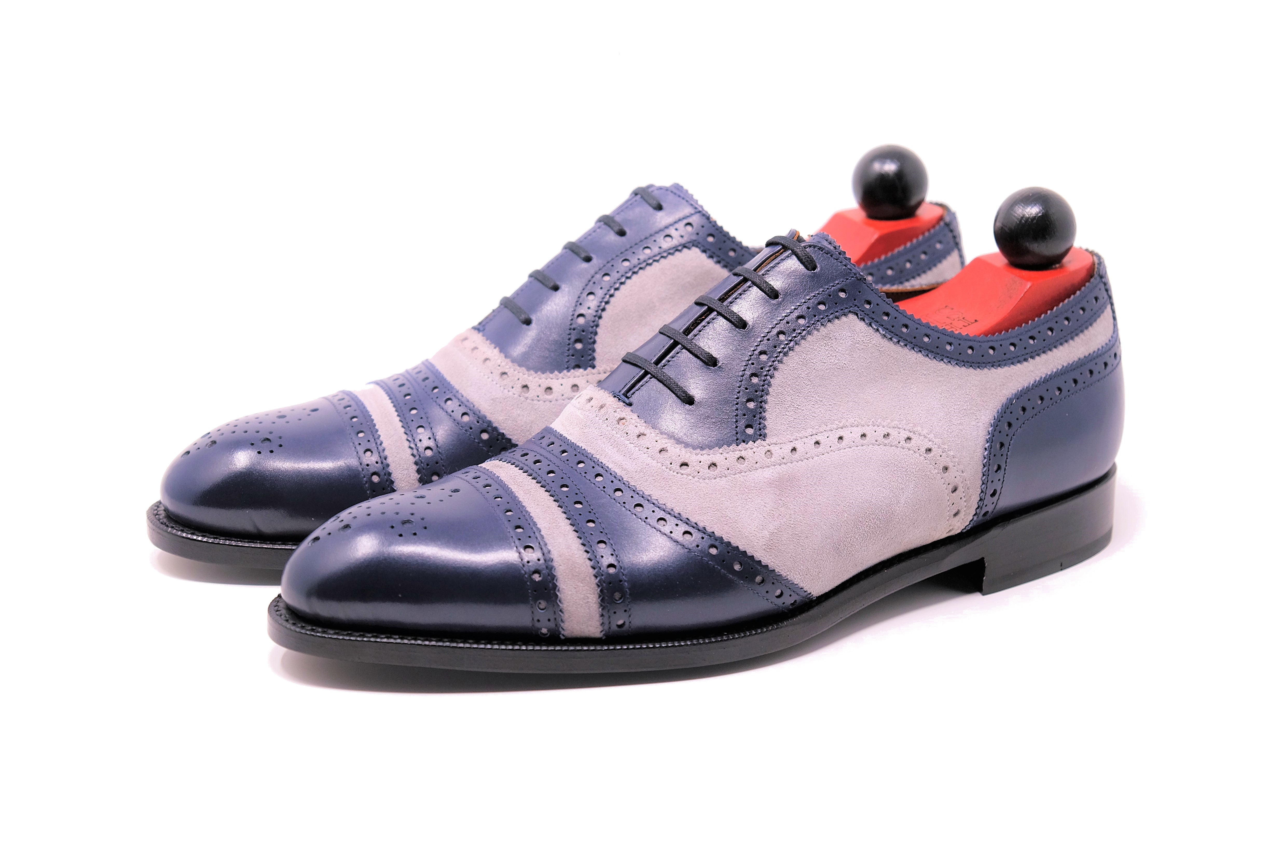 Phillips - MTO - Marine Blue Calf / Pearl Suede - NGT Last - Single Leather Sole-Made To Order Captoe Cap Toe Tarsal Brogue Spectator Oxfords-J.FitzPatrick Footwear