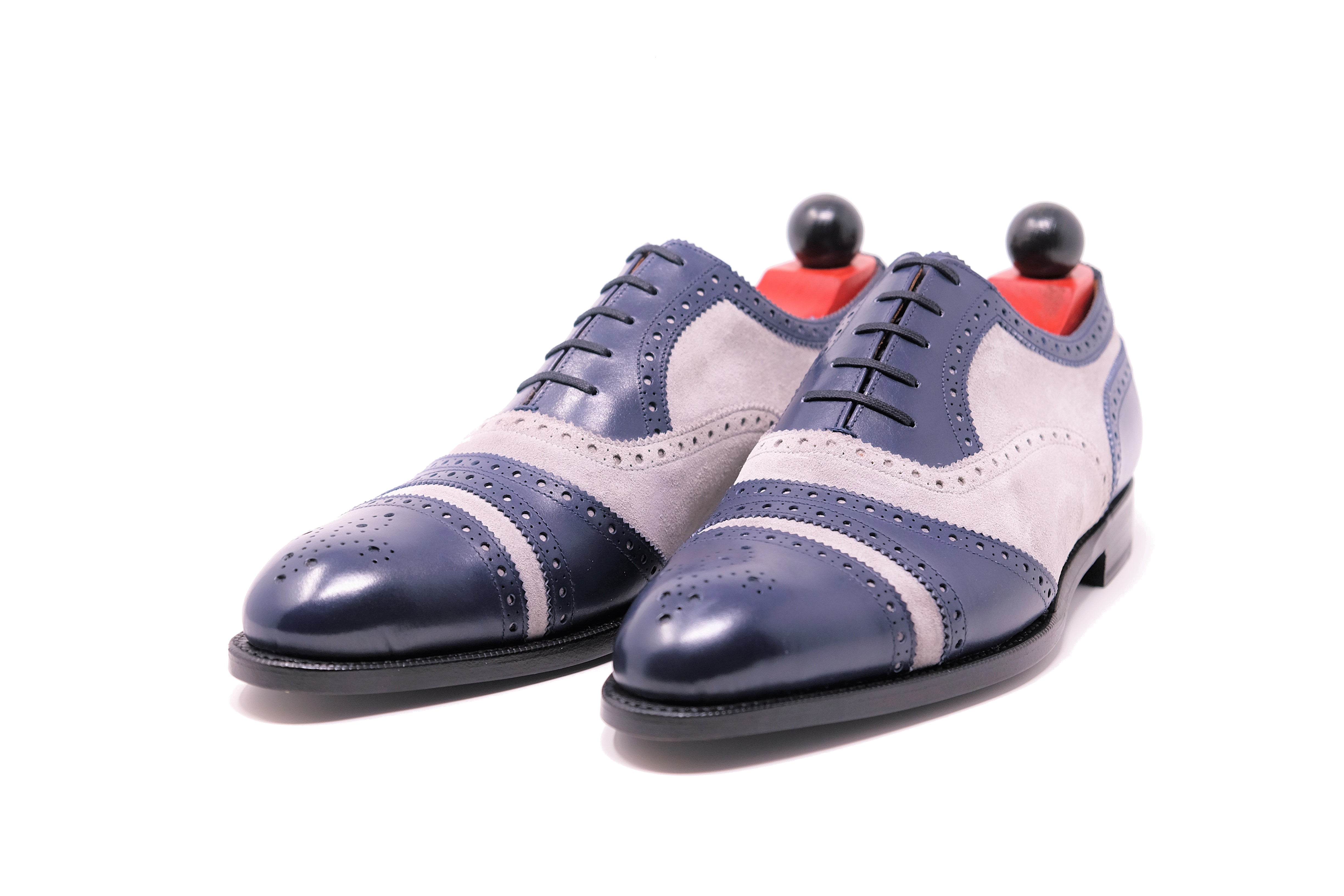 Phillips - MTO - Marine Blue Calf / Pearl Suede - NGT Last - Single Leather Sole-Made To Order Captoe Cap Toe Tarsal Brogue Spectator Oxfords-J.FitzPatrick Footwear