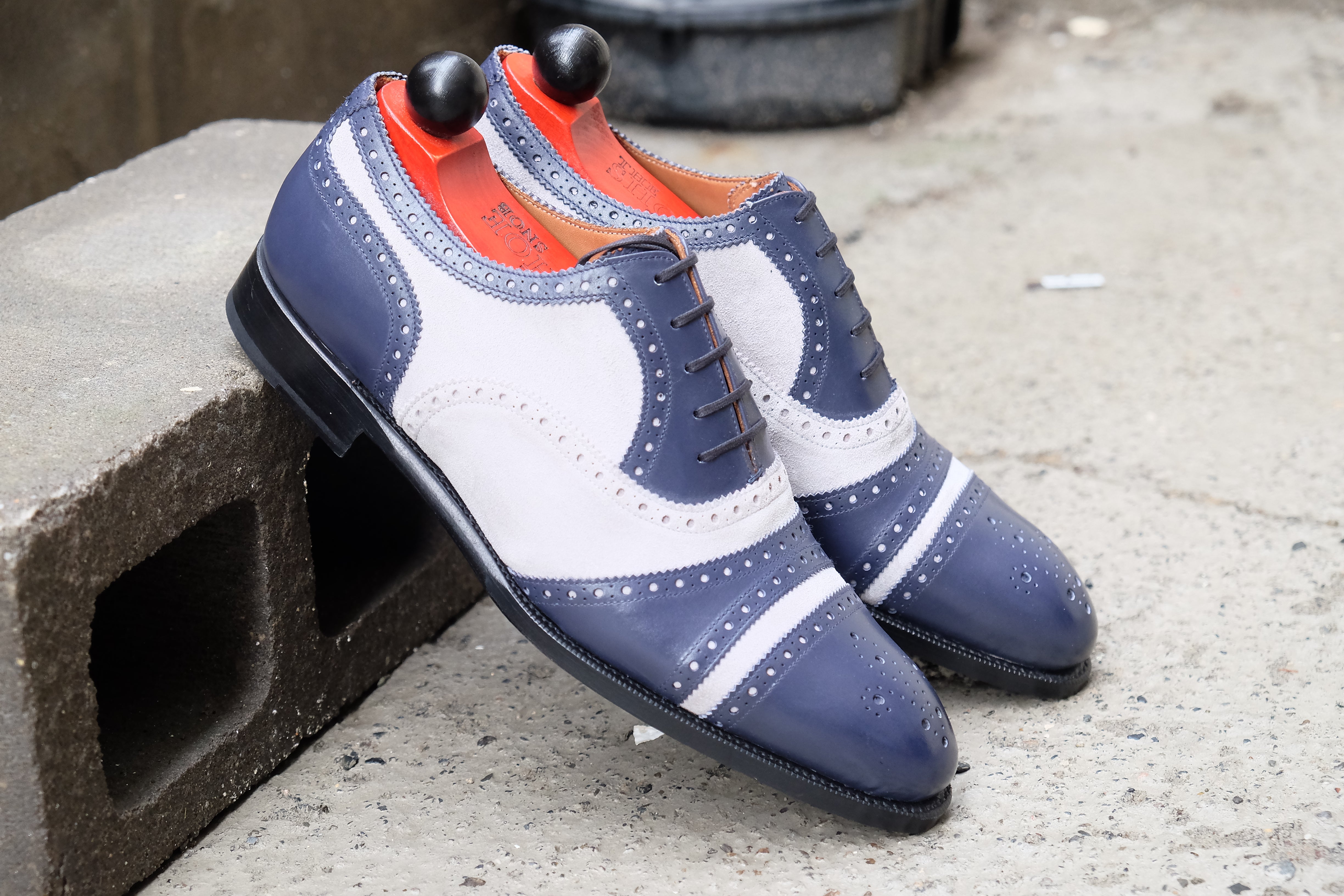 Phillips - MTO - Marine Blue Calf / Pearl Suede - NGT Last - Single Leather Sole-Made To Order Captoe Cap Toe Tarsal Brogue Spectator Oxfords-J.FitzPatrick Footwear