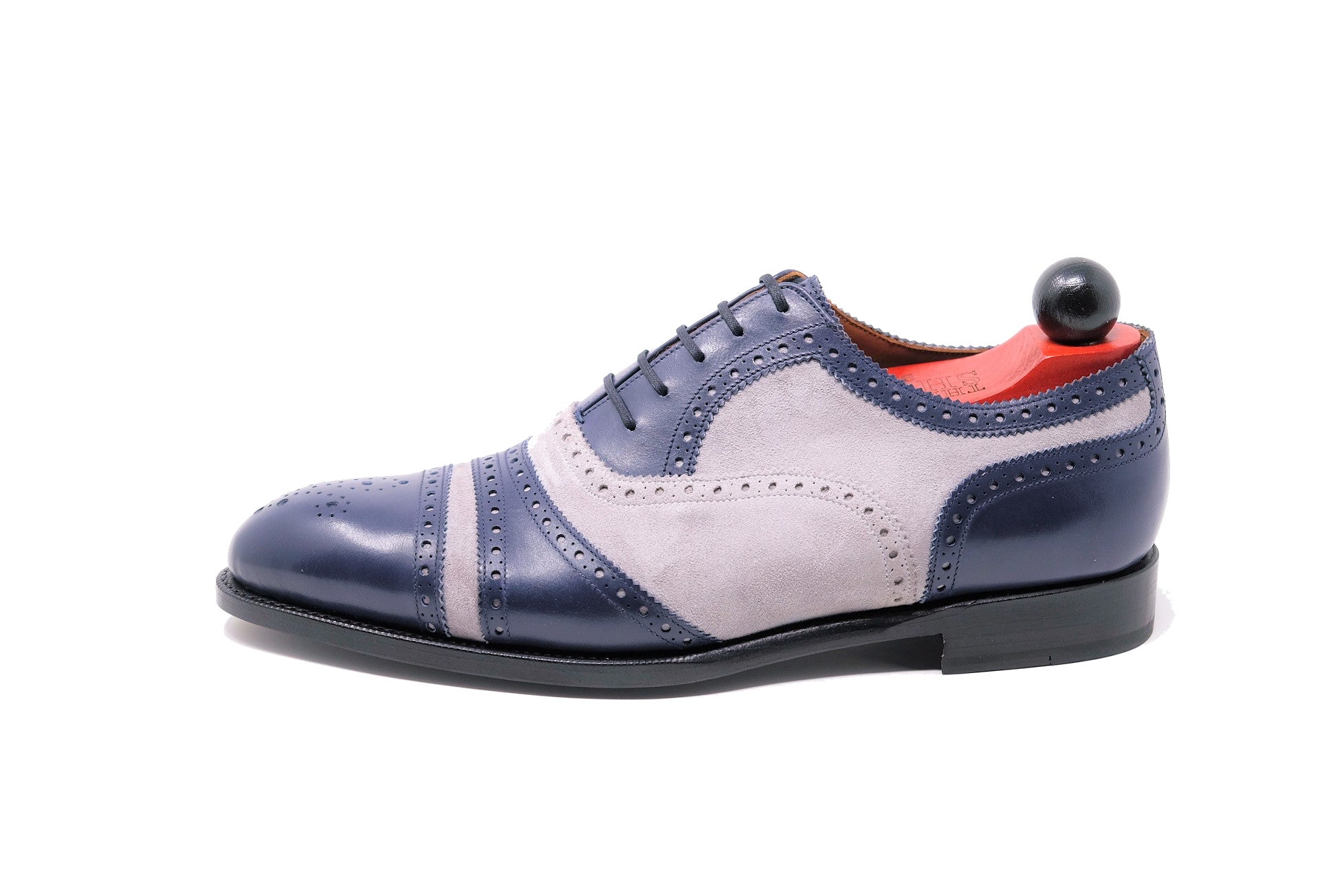 Phillips - MTO - Marine Blue Calf / Pearl Suede - NGT Last - Single Leather Sole-Made To Order Captoe Cap Toe Tarsal Brogue Spectator Oxfords-J.FitzPatrick Footwear