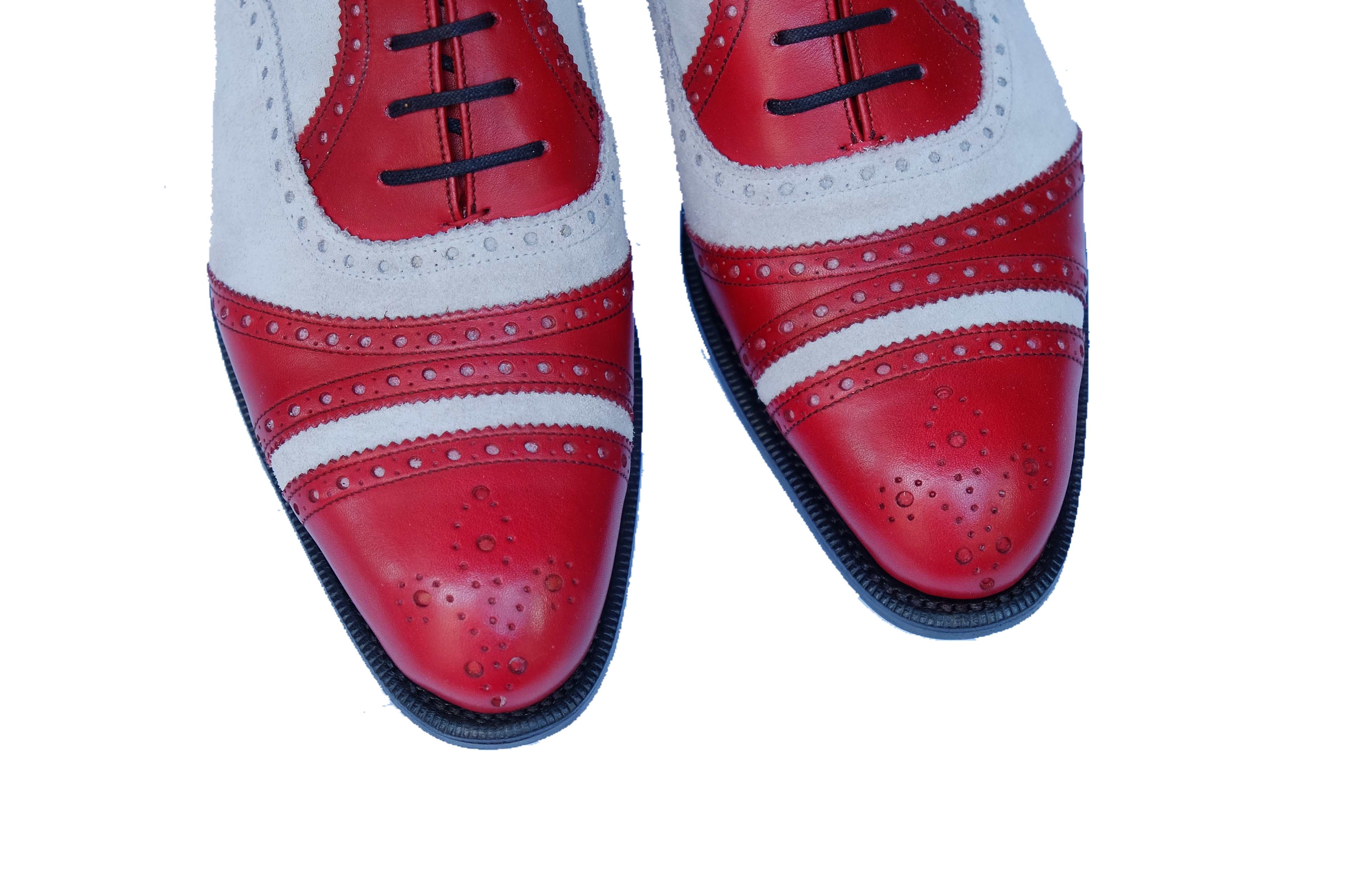 Phillips - MTO - Red Calf / Pearl Grey Suede - NGT Last - Single Leather Sole-Made To Order Captoe Cap Toe Tarsal Brogue Spectator Oxfords-J.FitzPatrick Footwear