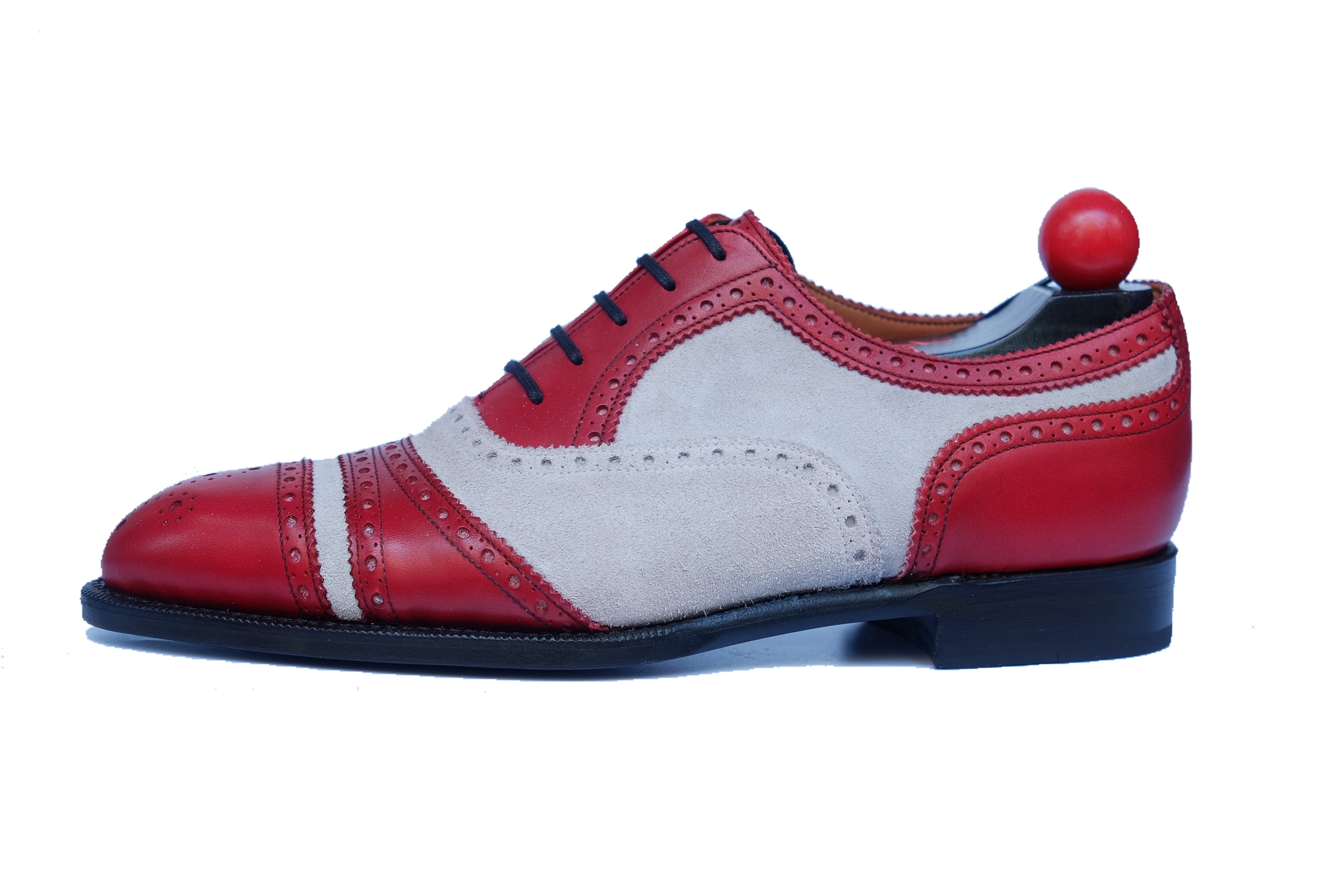 Phillips - MTO - Red Calf / Pearl Grey Suede - NGT Last - Single Leather Sole-Made To Order Captoe Cap Toe Tarsal Brogue Spectator Oxfords-J.FitzPatrick Footwear