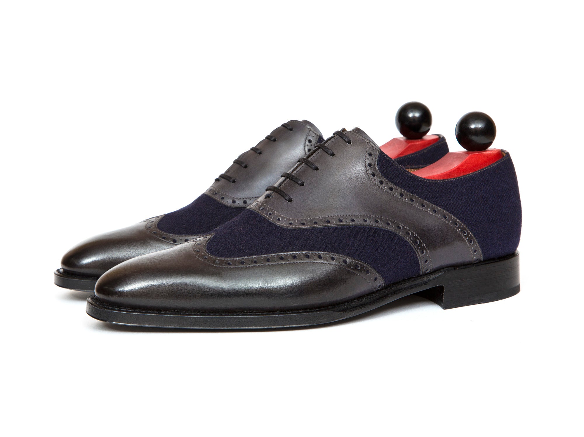 Phinney II - MTO - Shaded Grey Calf / Navy Tukwila - LPB Last - Single Leather Sole-Made To Order Wingtip Saddle Shoe Brogue Oxfords-J.FitzPatrick Footwear