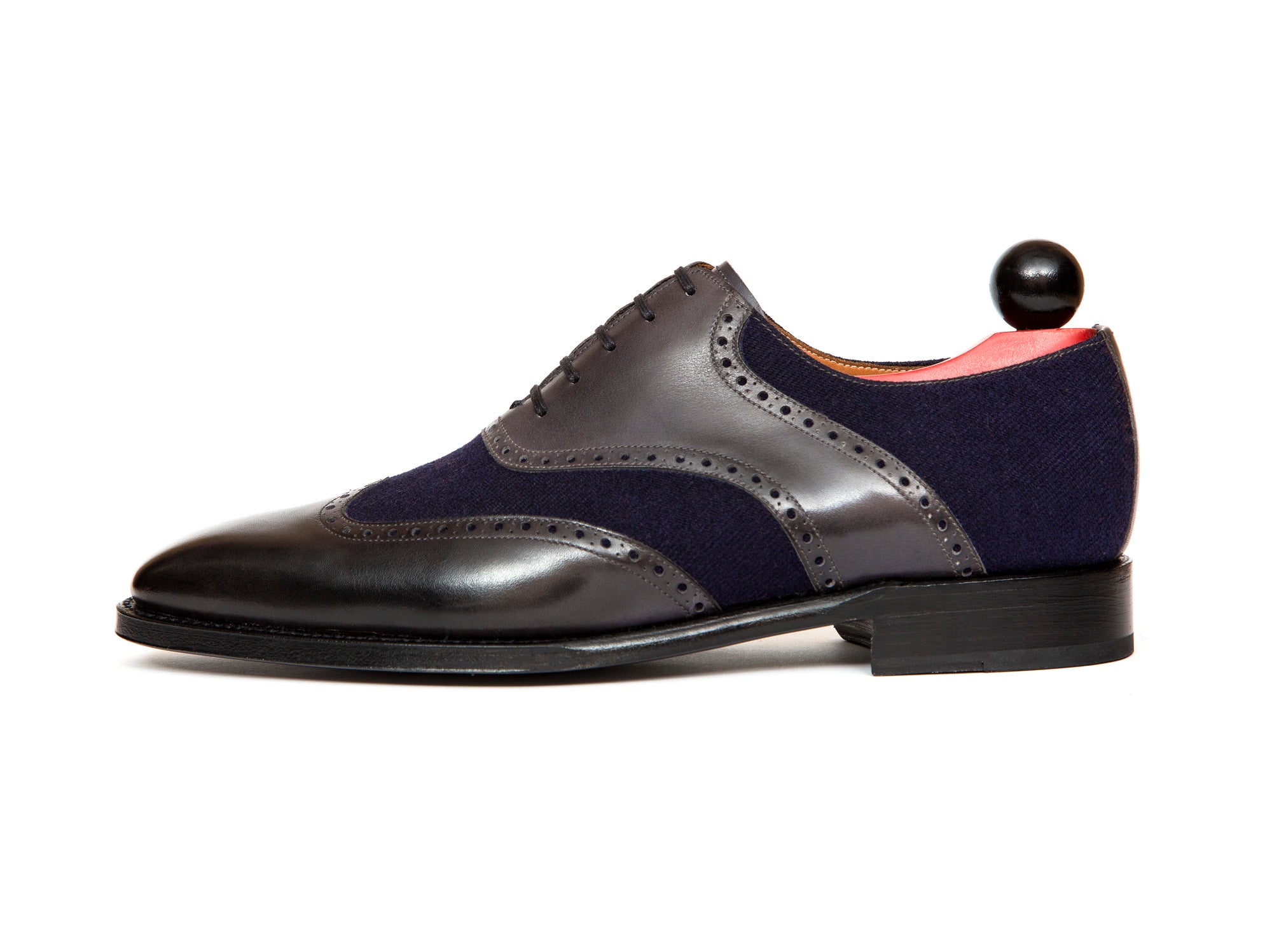 Phinney II - MTO - Shaded Grey Calf / Navy Tukwila - LPB Last - Single Leather Sole-Made To Order Wingtip Saddle Shoe Brogue Oxfords-J.FitzPatrick Footwear