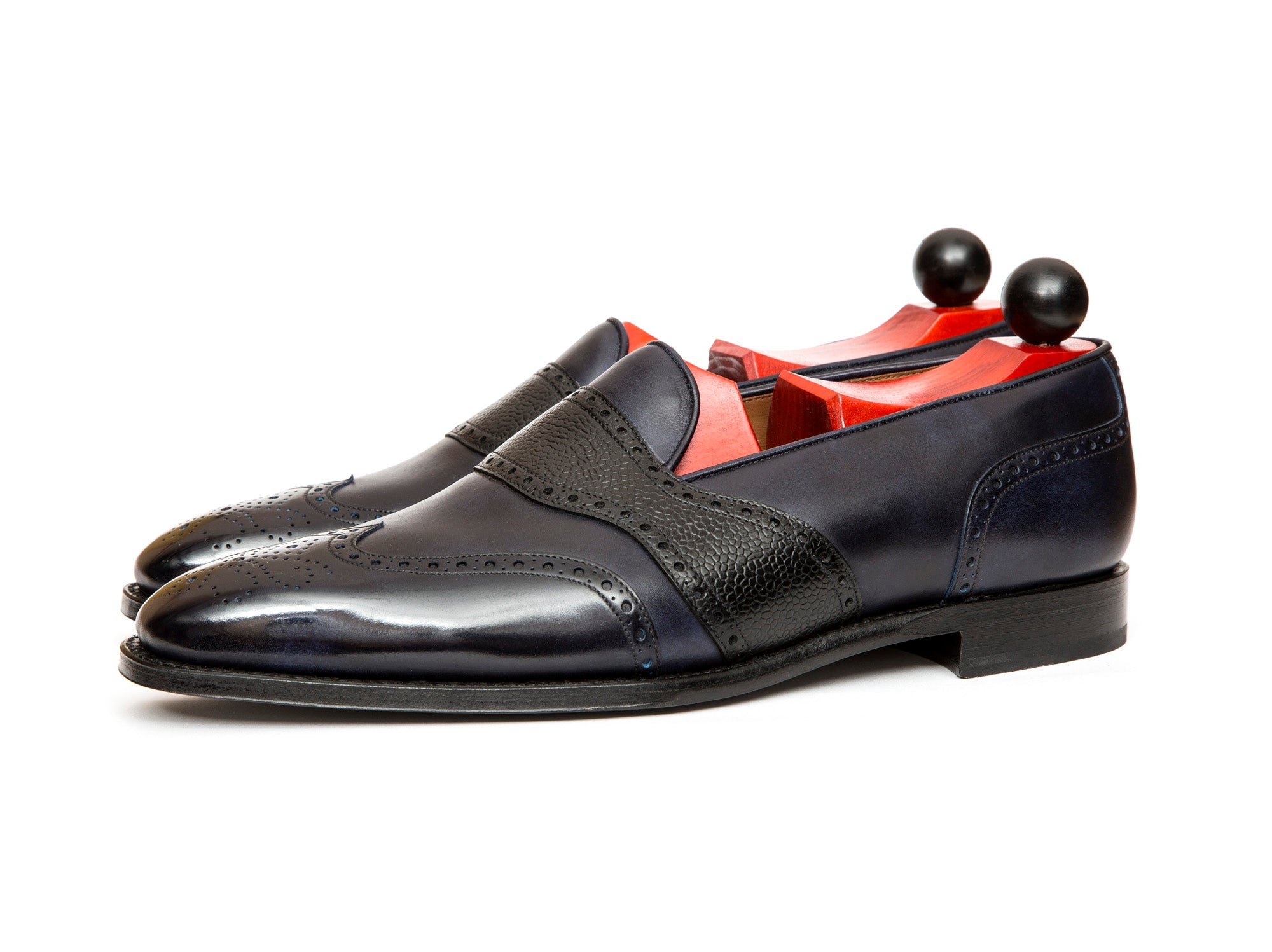 Piau - MTO - Navy Museum Calf / Black Soft Grain - MGF Last - Single Leather Sole-Made To Order Slipper Loafer Brogue Wingtip Spectator-J.FitzPatrick Footwear