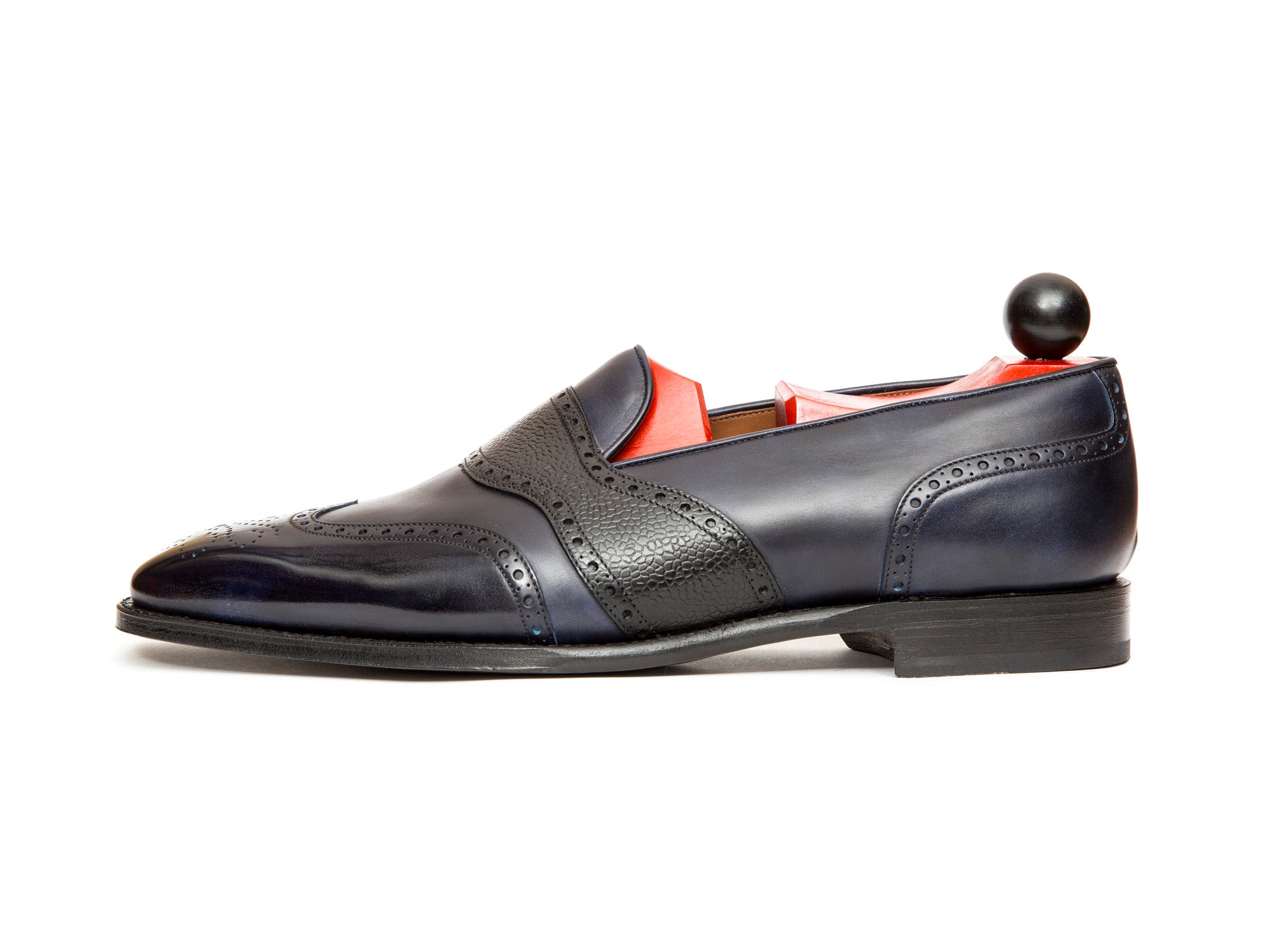 Piau - MTO - Navy Museum Calf / Black Soft Grain - MGF Last - Single Leather Sole-Made To Order Slipper Loafer Brogue Wingtip Spectator-J.FitzPatrick Footwear