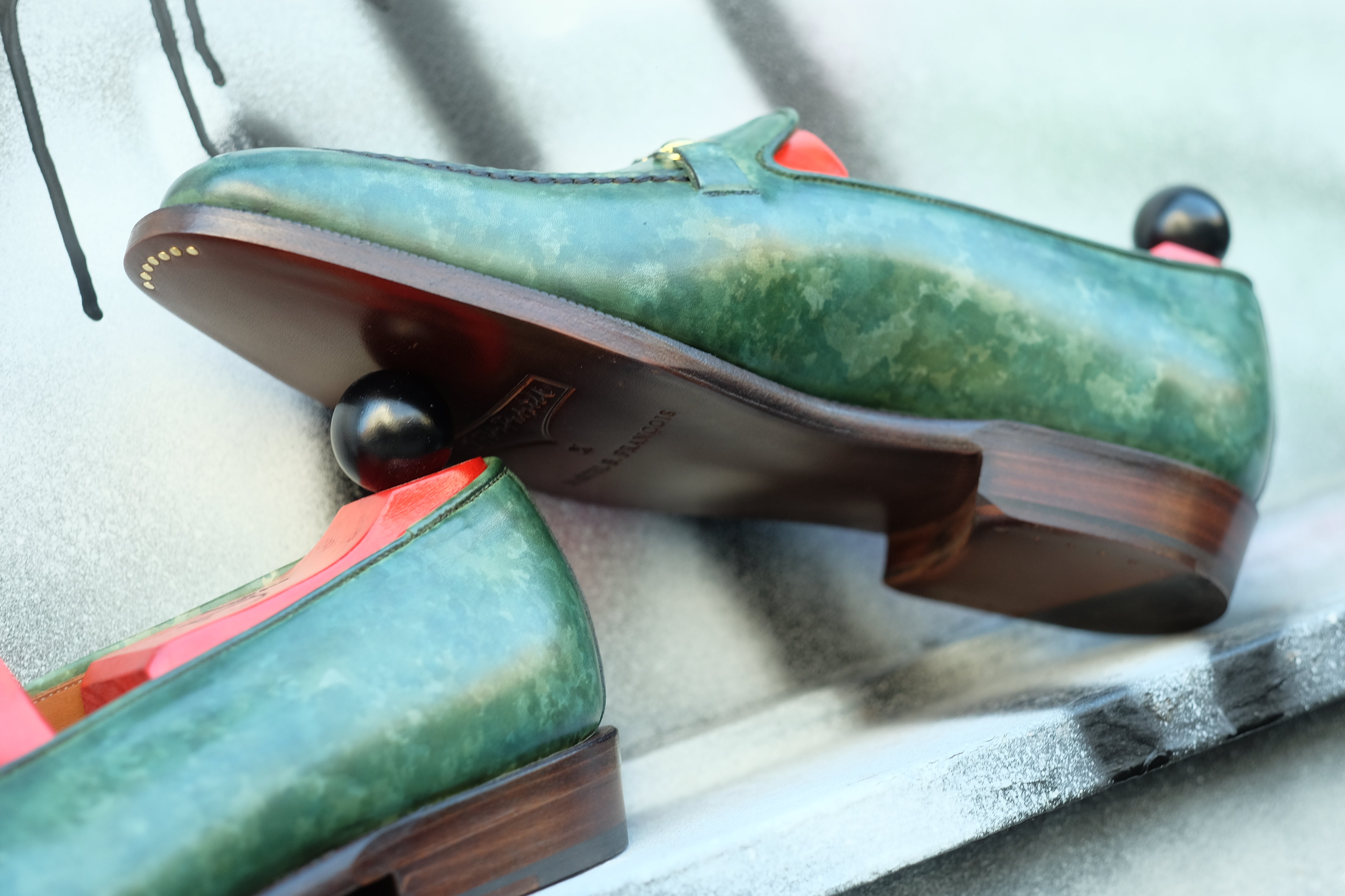 Pike - MTO - Forest Green Marble Patina - LPB Last - Single Leather Sole-Made To Order Horsebit Horse Bit Loafer-J.FitzPatrick Footwear