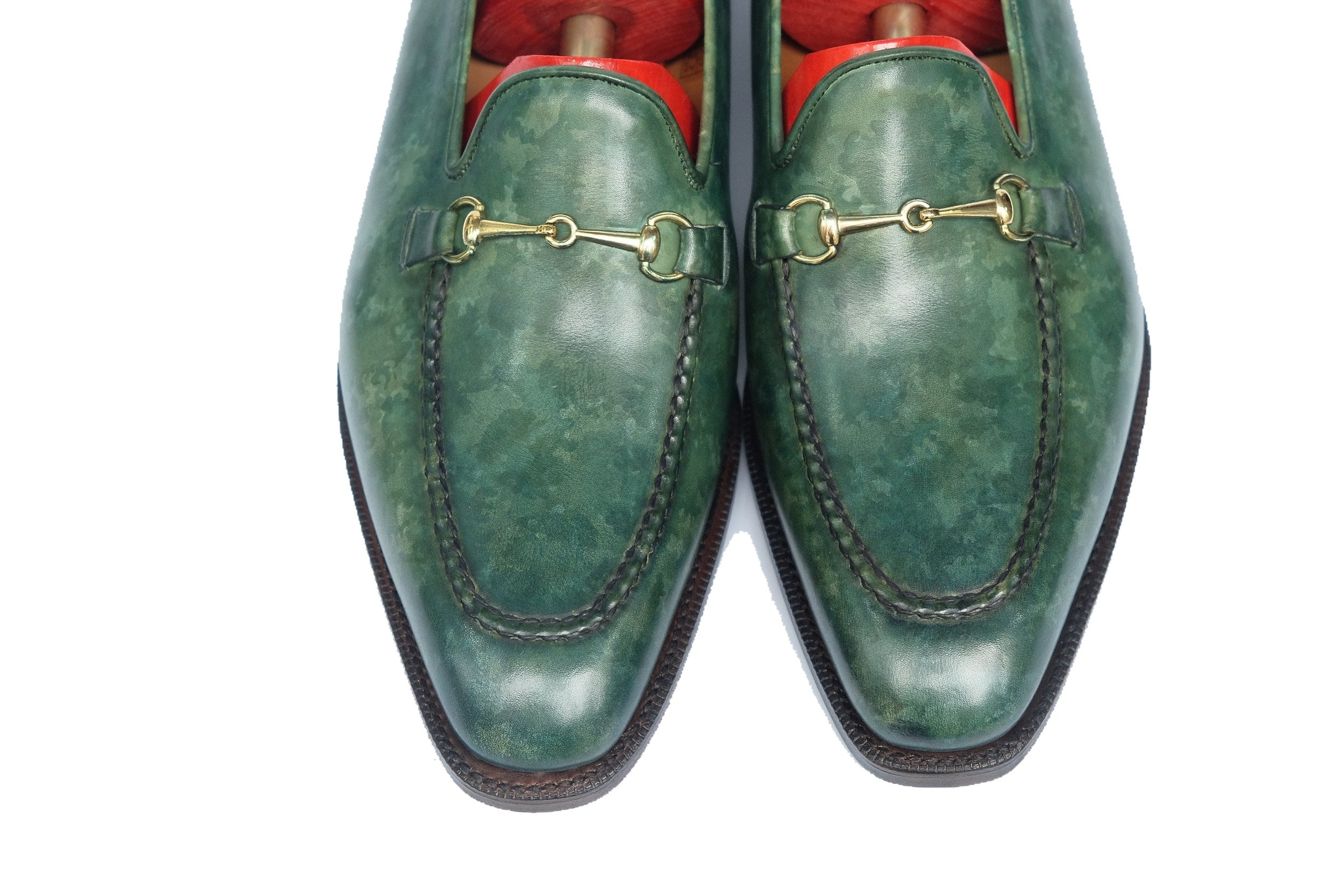 Pike - MTO - Forest Green Marble Patina - LPB Last - Single Leather Sole-Made To Order Horsebit Horse Bit Loafer-J.FitzPatrick Footwear