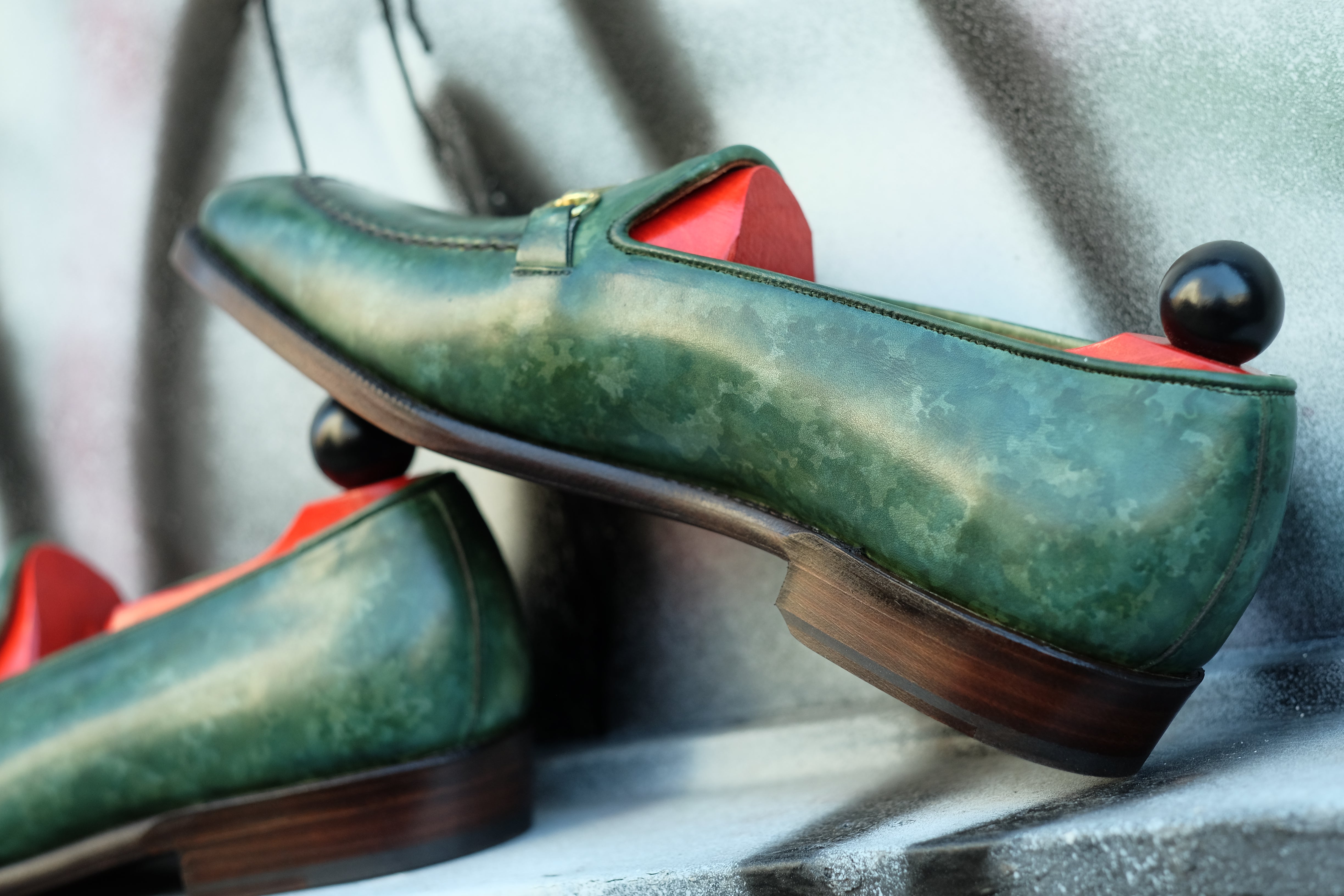 Pike - MTO - Forest Green Marble Patina - LPB Last - Single Leather Sole-Made To Order Horsebit Horse Bit Loafer-J.FitzPatrick Footwear