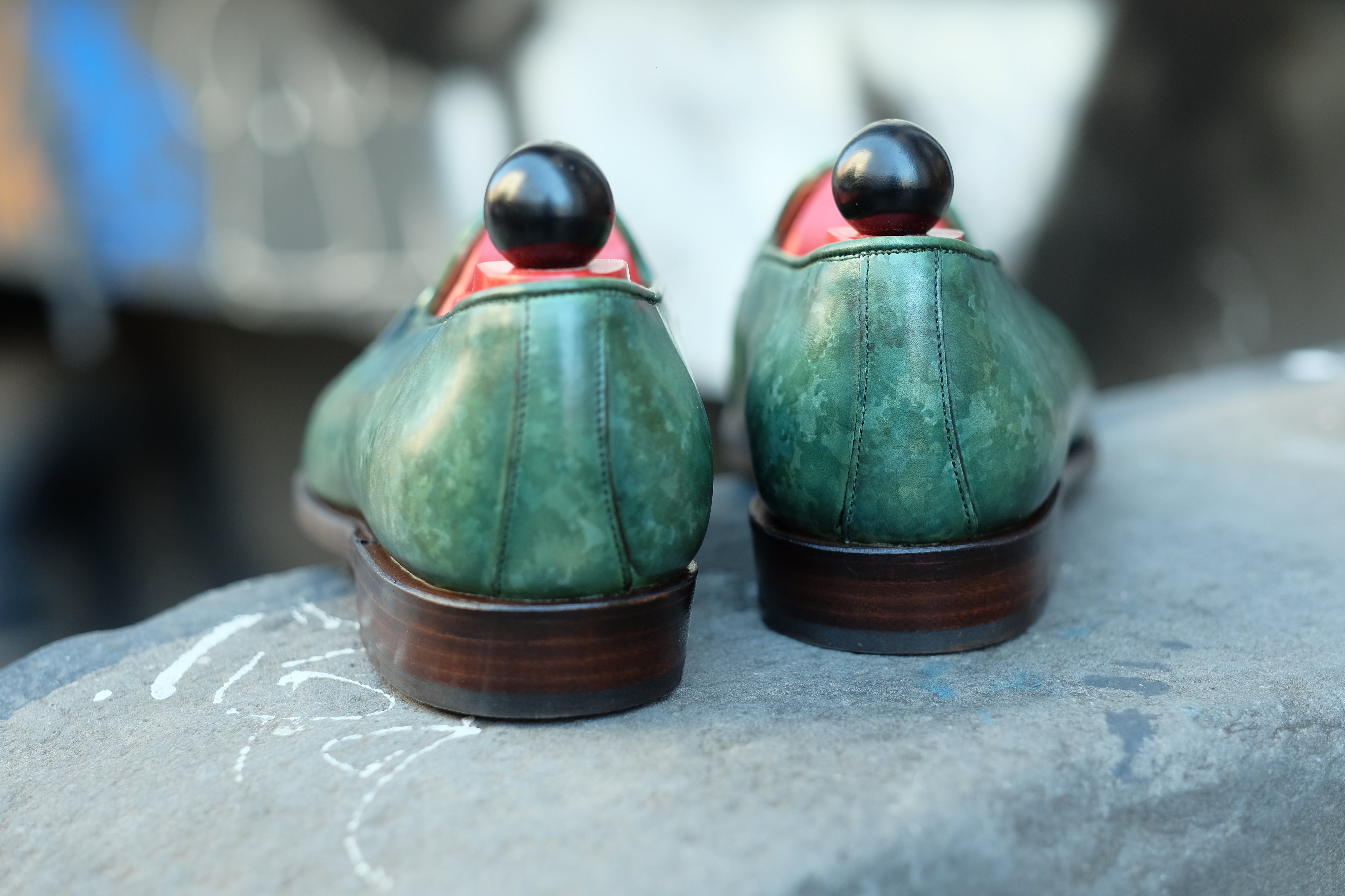 Pike - MTO - Forest Green Marble Patina - LPB Last - Single Leather Sole-Made To Order Horsebit Horse Bit Loafer-J.FitzPatrick Footwear