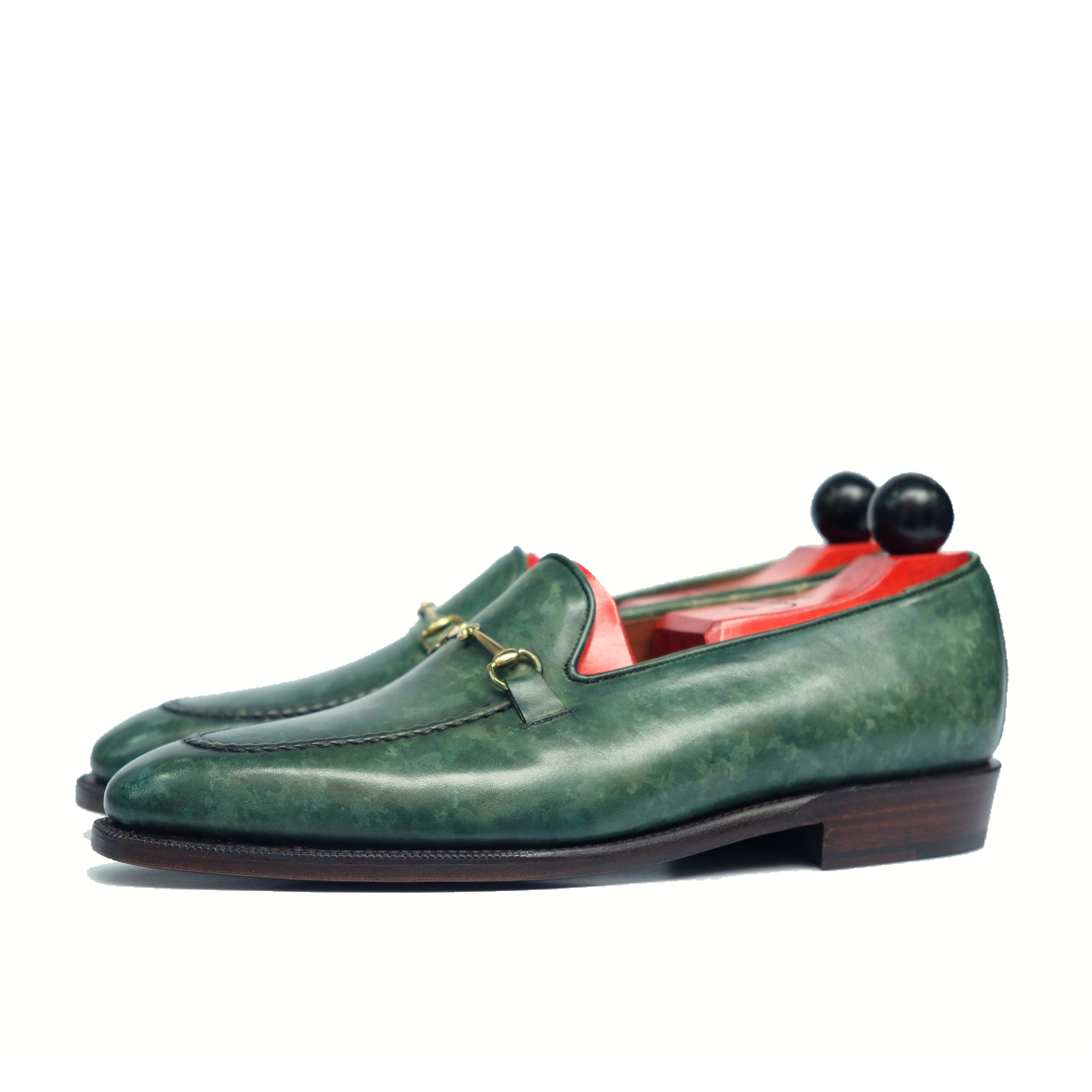Pike - MTO - Forest Green Marble Patina - LPB Last - Single Leather Sole-Made To Order Horsebit Horse Bit Loafer-J.FitzPatrick Footwear