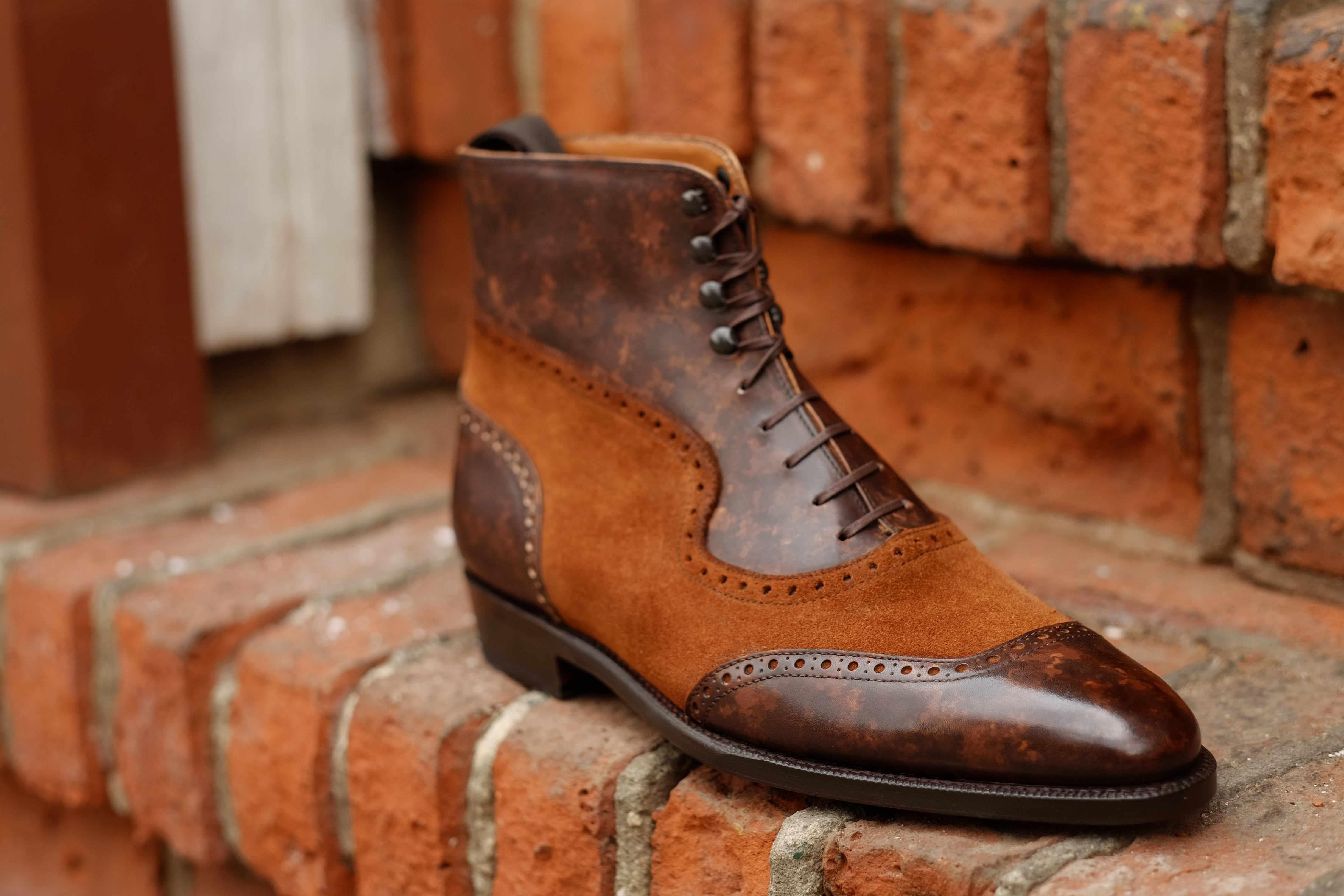 Pinehurst - Dark Brown Marble Patina / Snuff Suede-Balmoral Boots-J.FitzPatrick Footwear