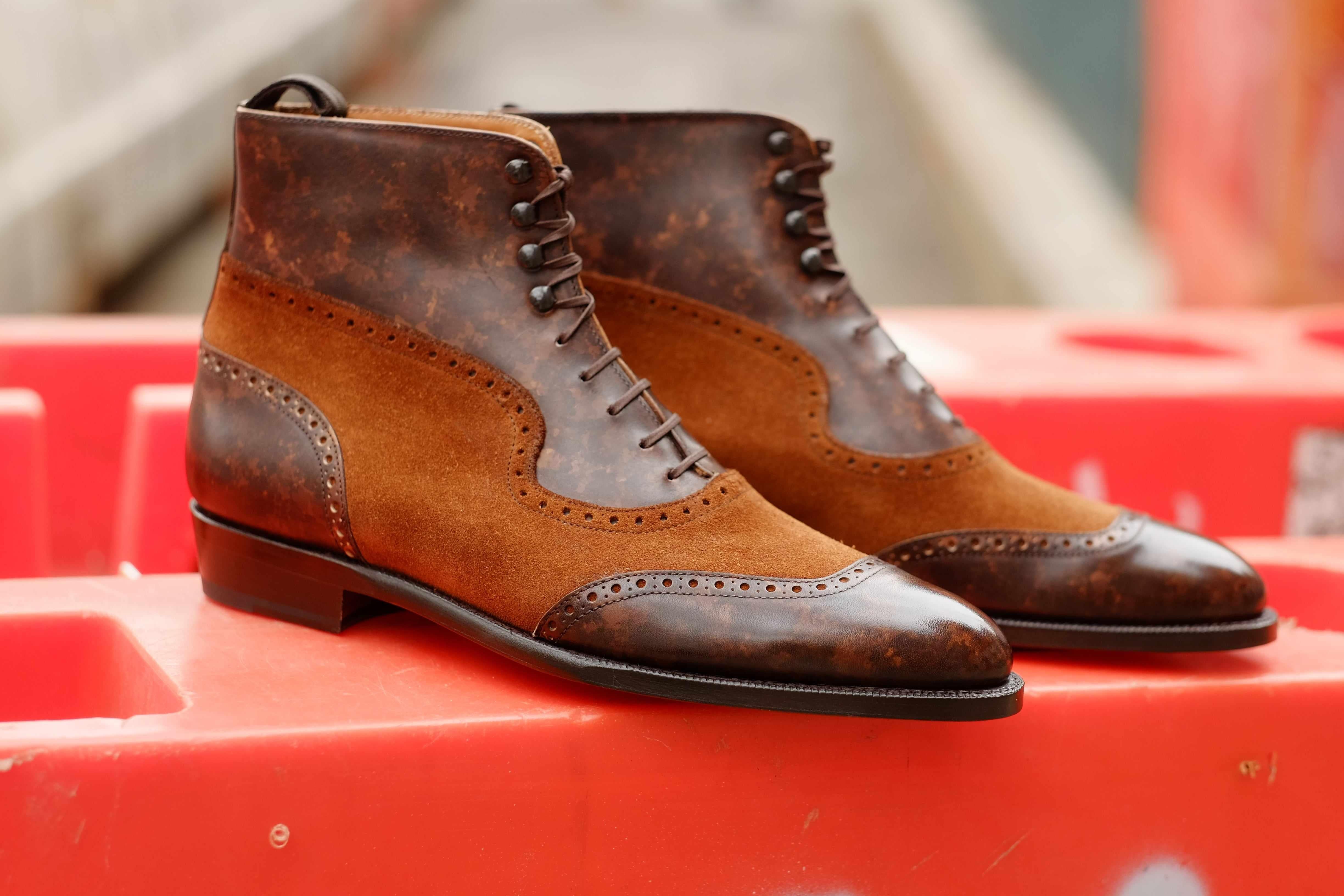 Pinehurst - Dark Brown Marble Patina / Snuff Suede-Balmoral Boots-J.FitzPatrick Footwear