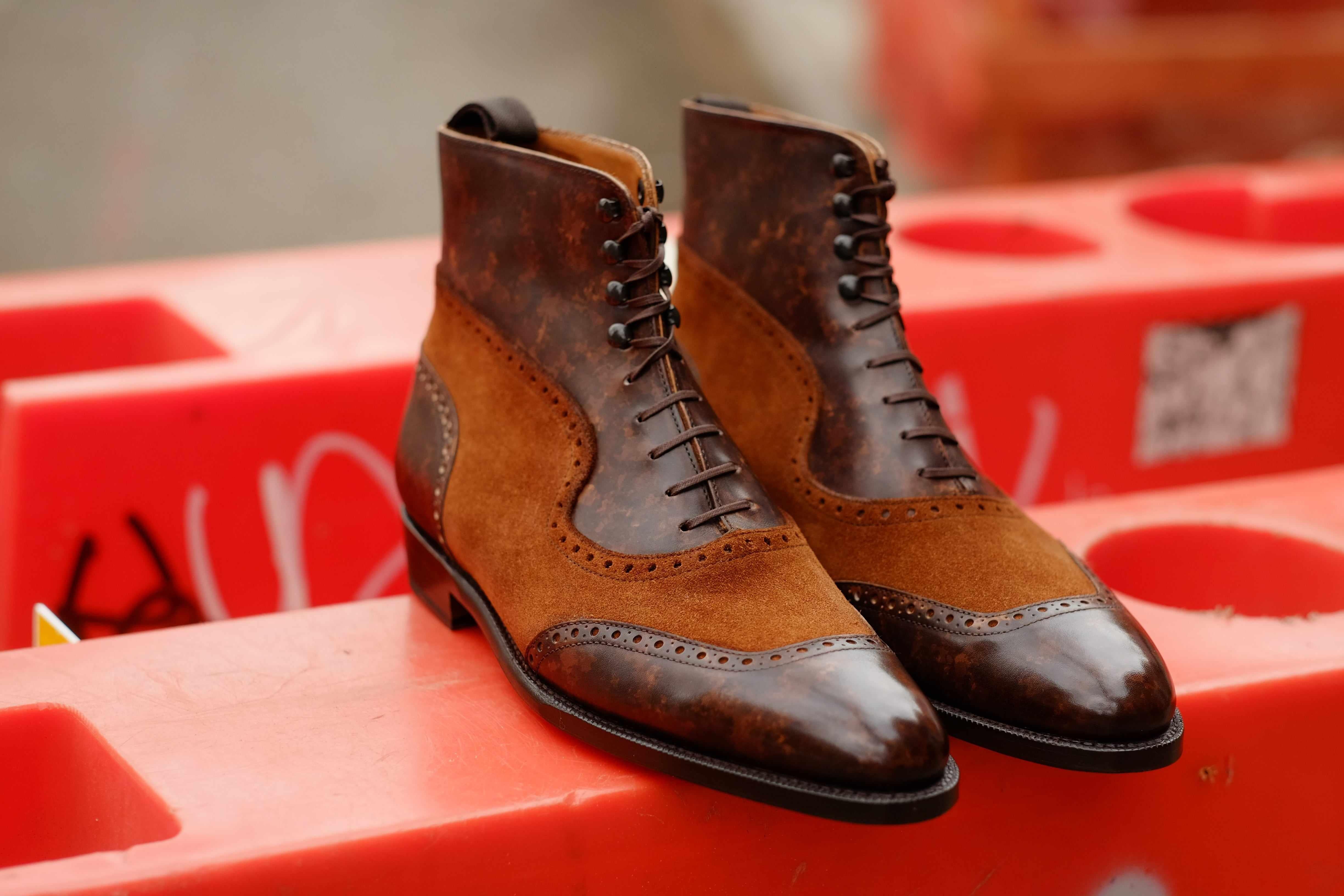 Pinehurst - Dark Brown Marble Patina / Snuff Suede-Balmoral Boots-J.FitzPatrick Footwear