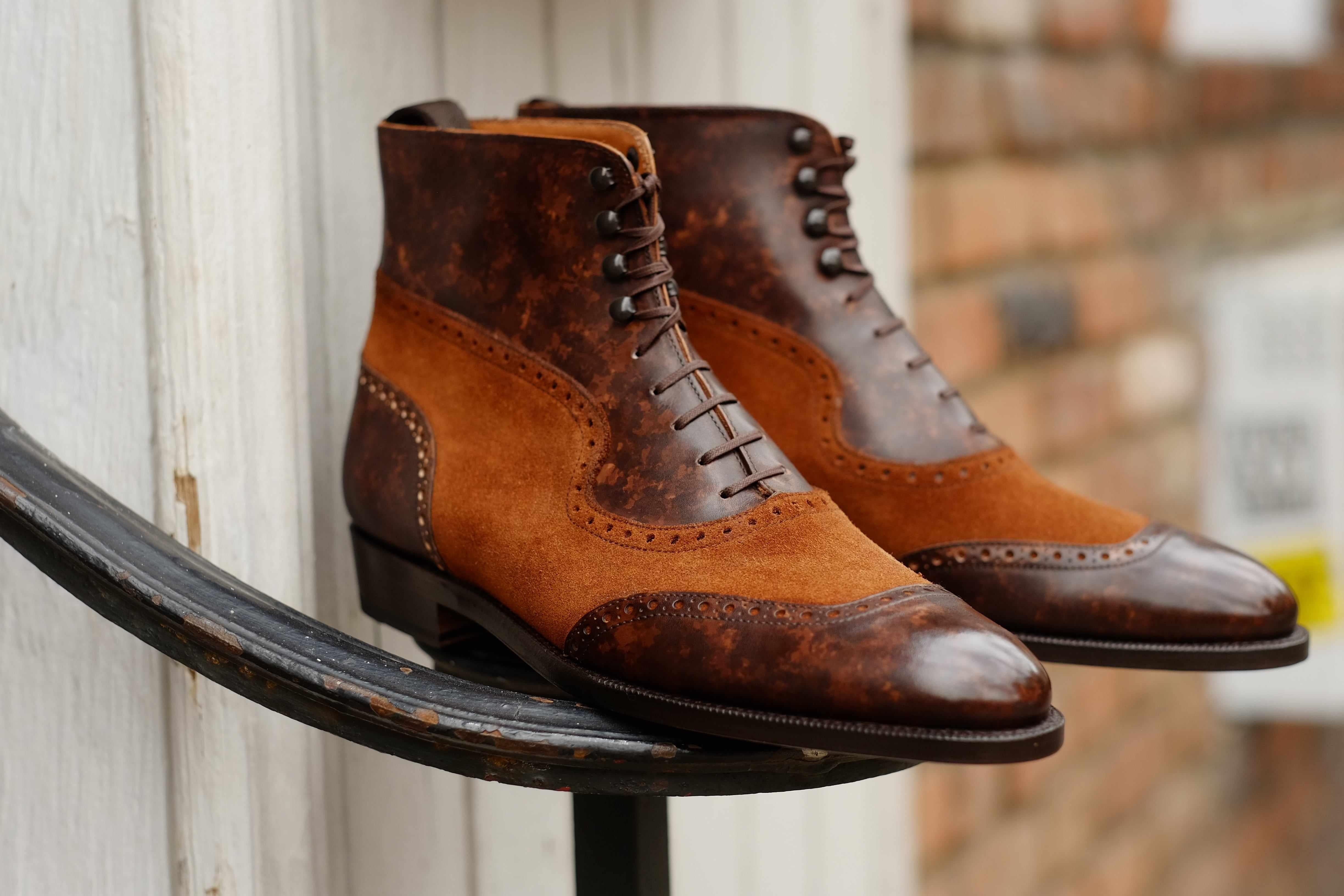 Pinehurst - Dark Brown Marble Patina / Snuff Suede-Balmoral Boots-J.FitzPatrick Footwear